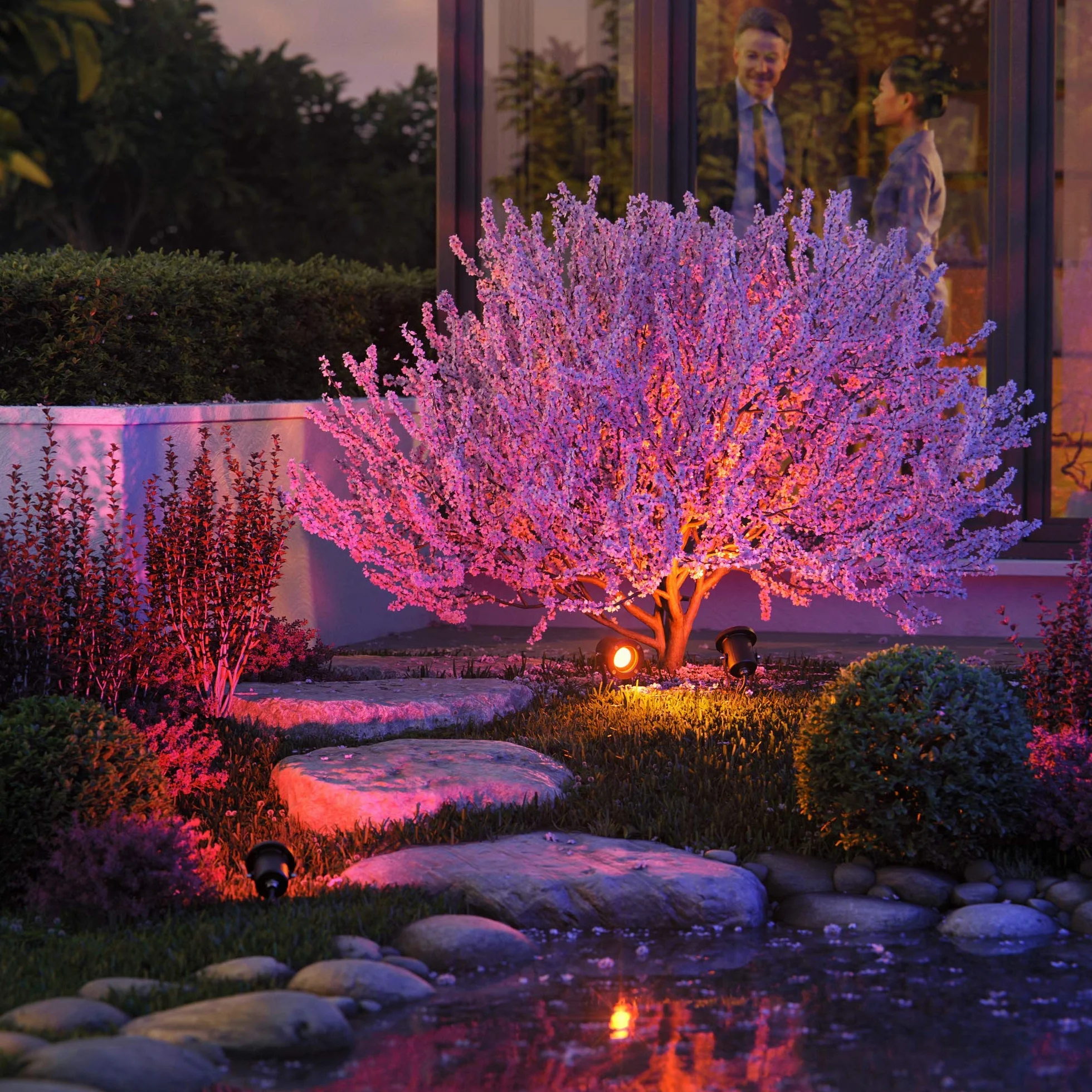 ledscom.de MIBU Projecteur de jardin acier inoxydable noir ampoule LED Smart Home RGBW GU10 5,41W 473lm