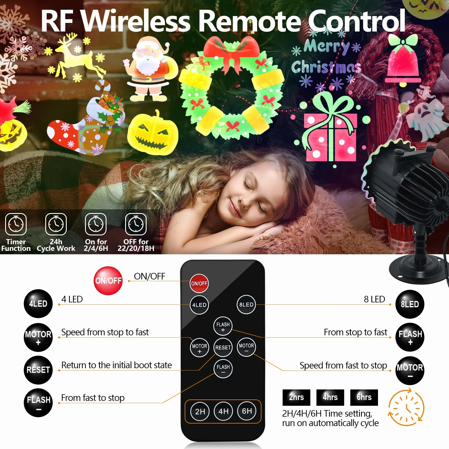 Segotendy Projecteur Halloween Noël Exterieur 96 Motifs Lampe LED avec Télécommande Minuterie Etanche