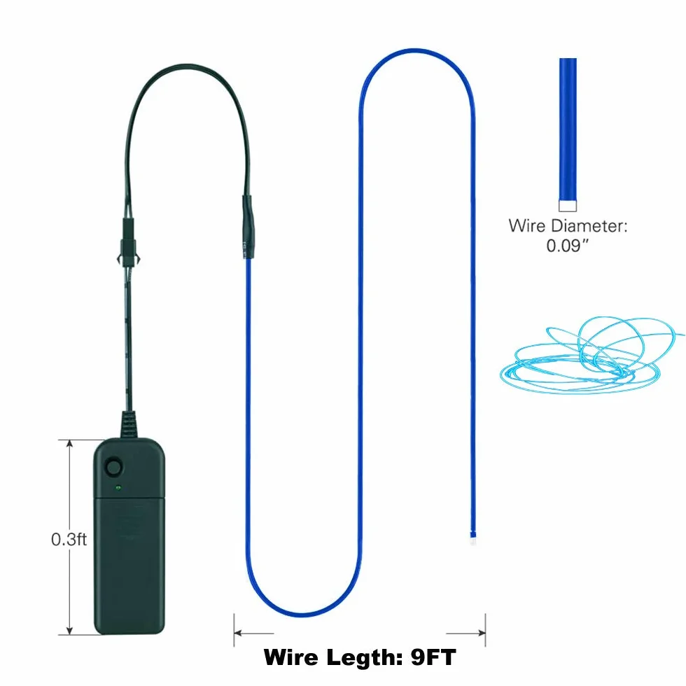 Néons électroluminescents portables 2,7 m avec batterie Lot de 5 pour fêtes Halloween décoration