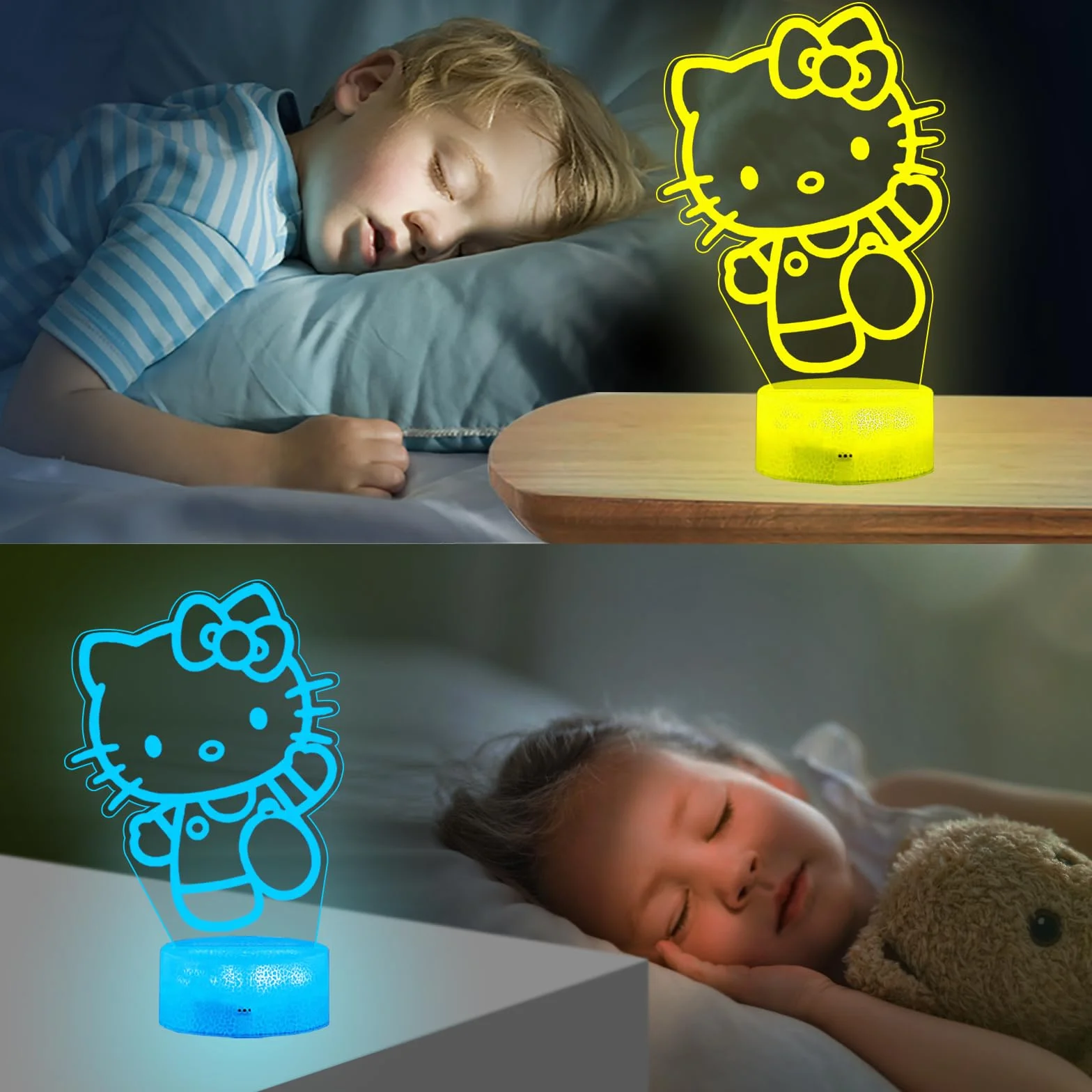 Kitty Veilleuse 3D LED Enfants USB Smart Remote Control 16 Couleurs Lampe Chevet