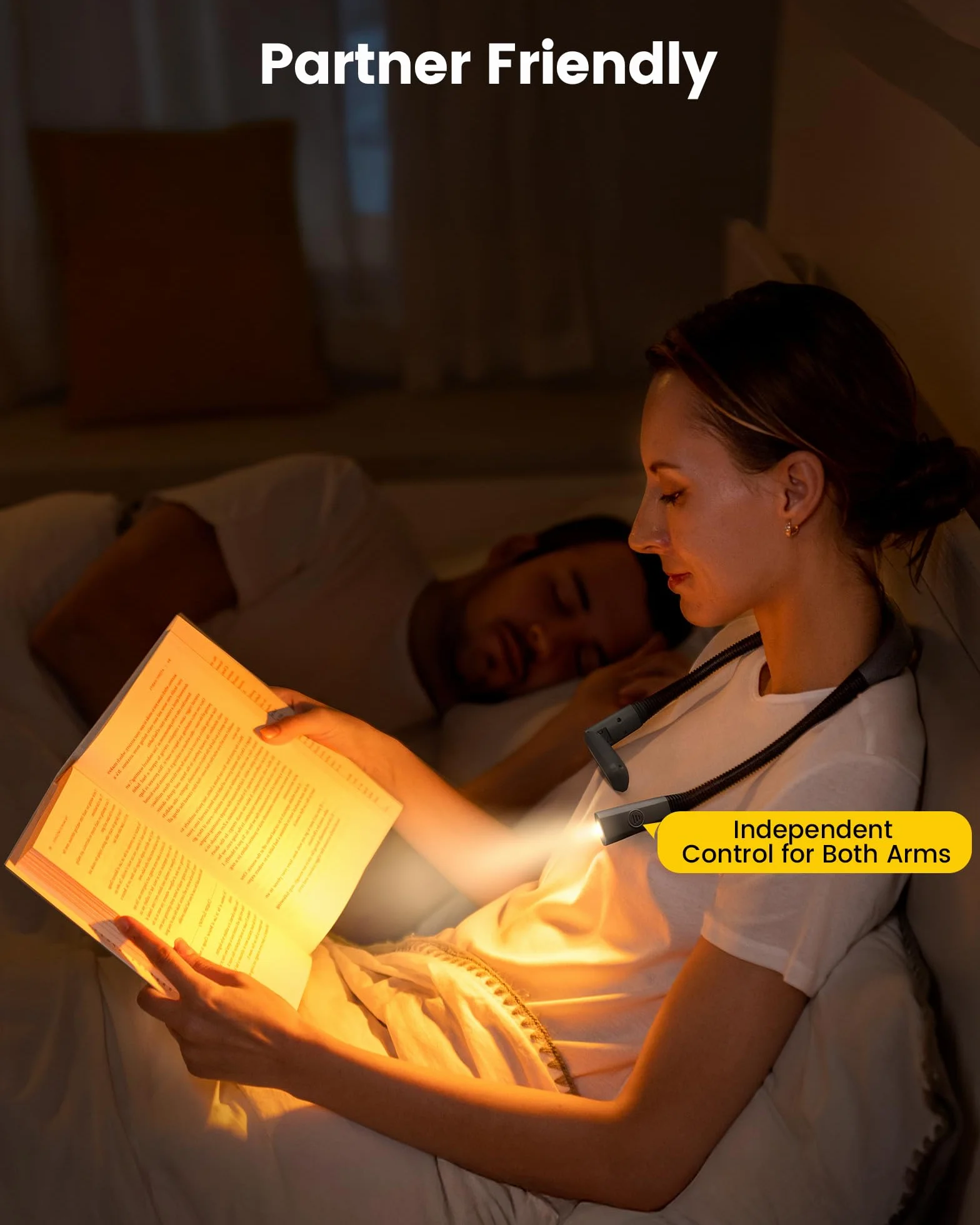 Glocusent Lampe de Lecture de Cou Rechargeable, 100 Heures Autonomie, 5 Couleurs et Intensité Réglable