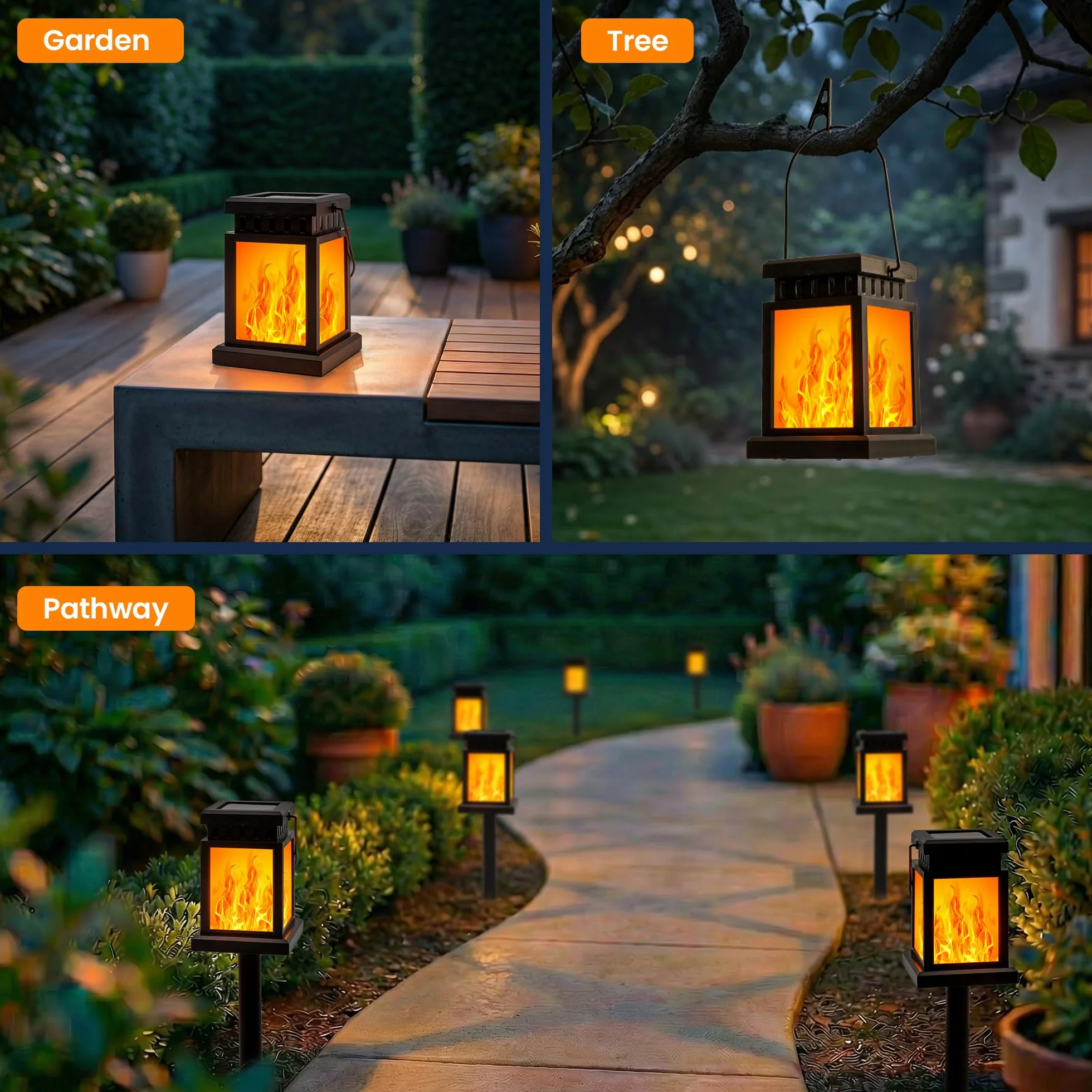 GIGALUMI Lot de 2 lampes solaires à suspendre extérieur Effet flamme IP44 Décoration jardin patio