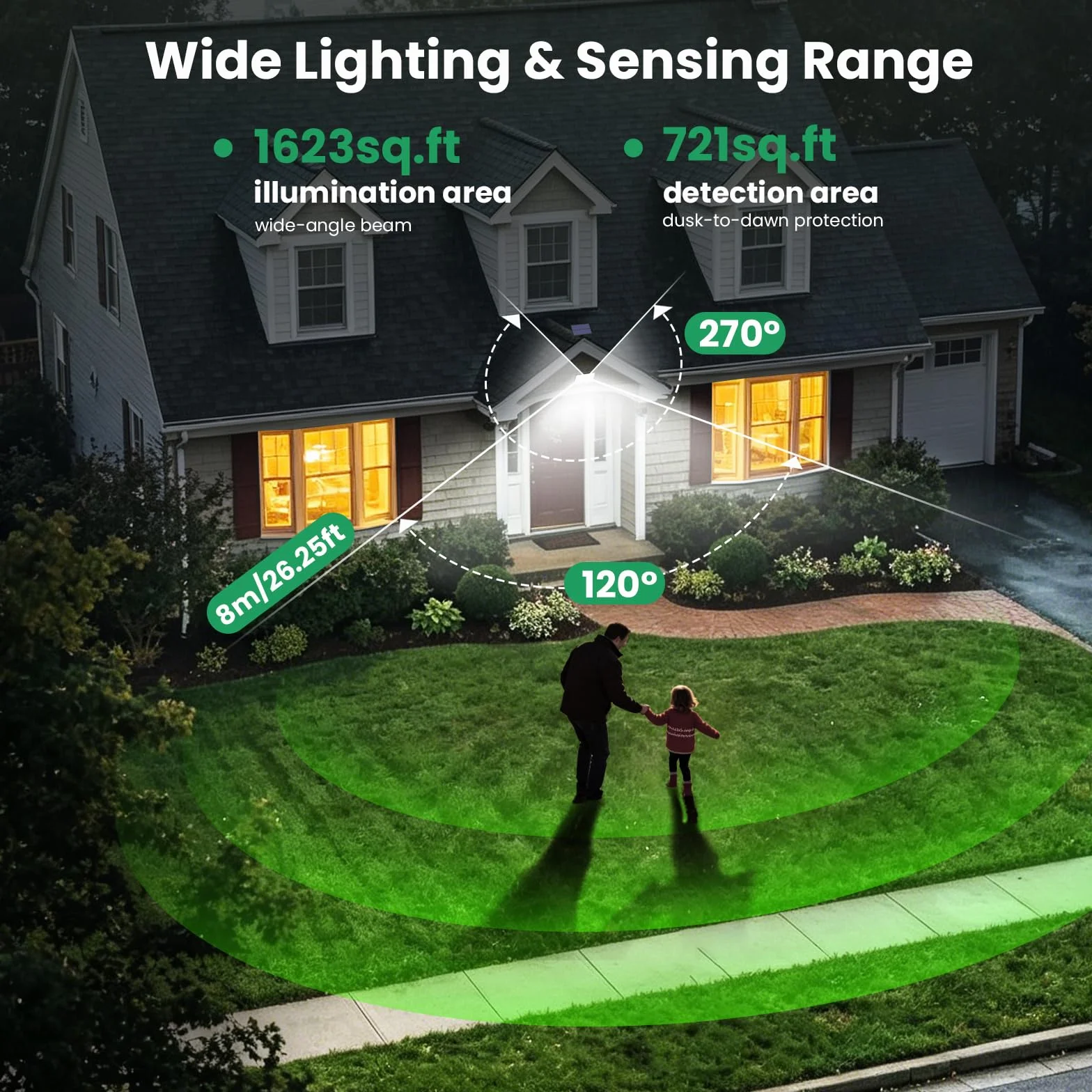 Lampe Solaire Extérieur 204LED 2000lm Détecteur de Mouvement IP65 Étanche avec Câble 16,4ft Jardin