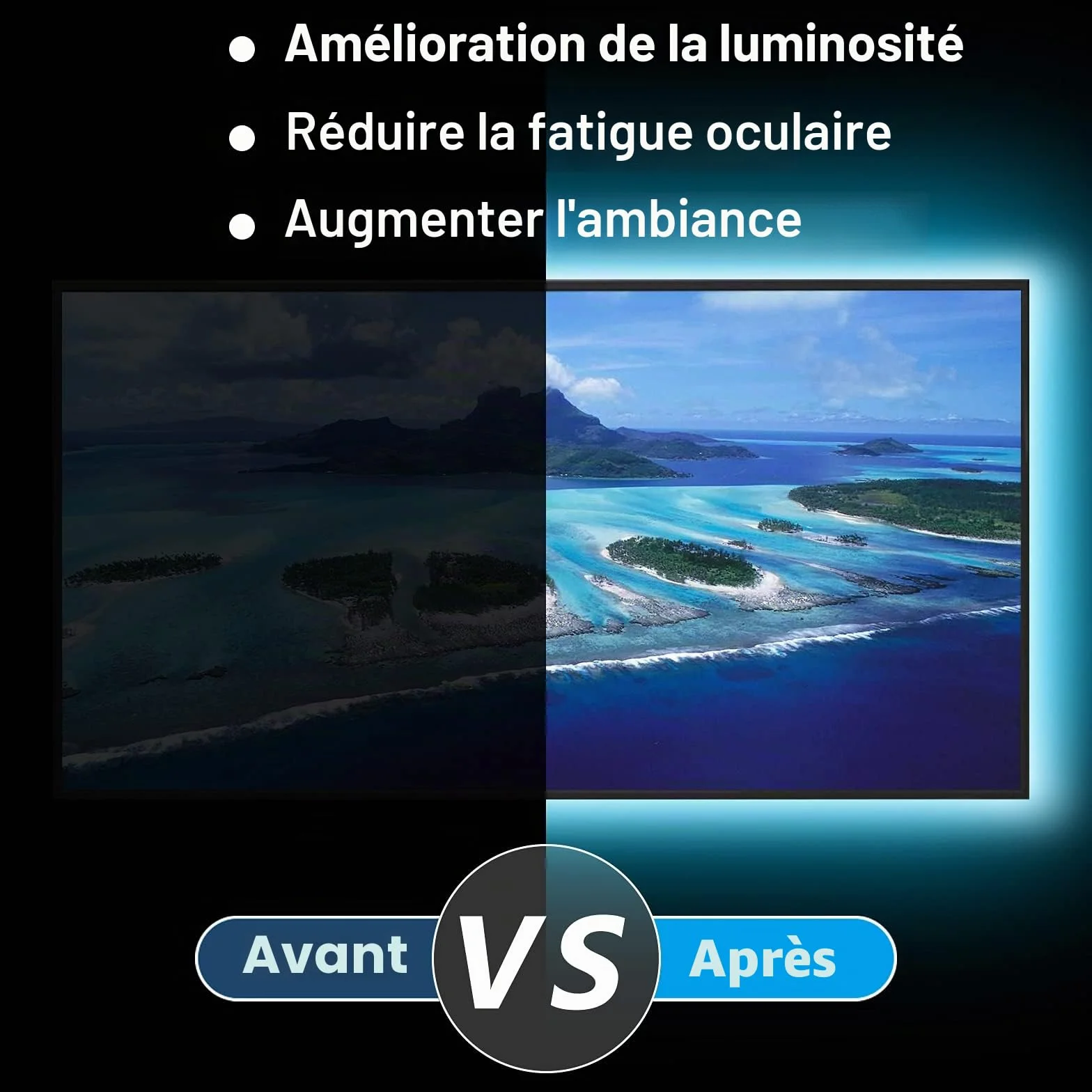 Ruban LED TV 3 m, Bande Lumineuse LED Rétroéclairage TV 40-65 in, 5050 RGB USB avec Télécommande
