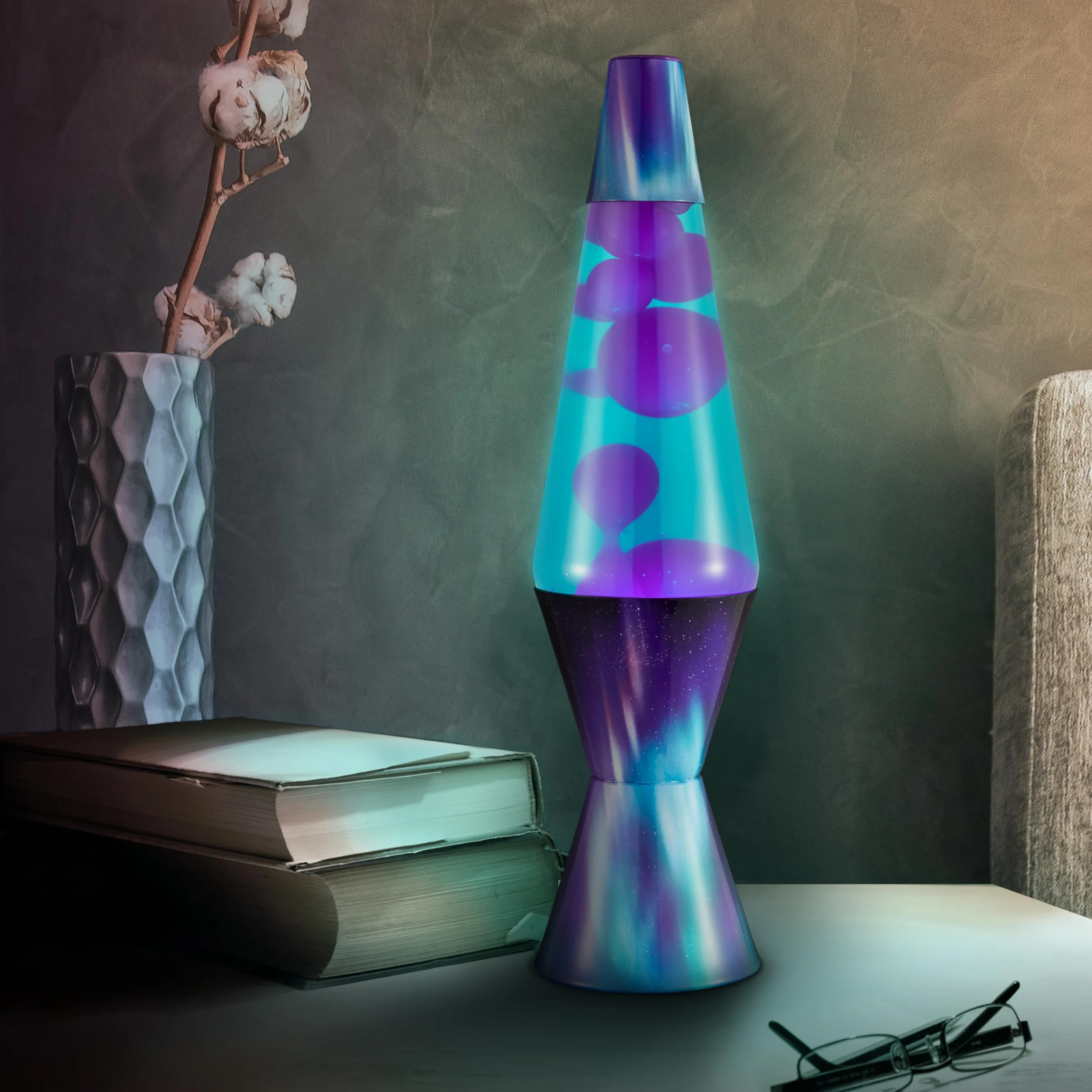 LAVA® Lampe Aurore Boréale 2047 14,5 cala cire violette liquide sarcelle base capuchon décoratifs