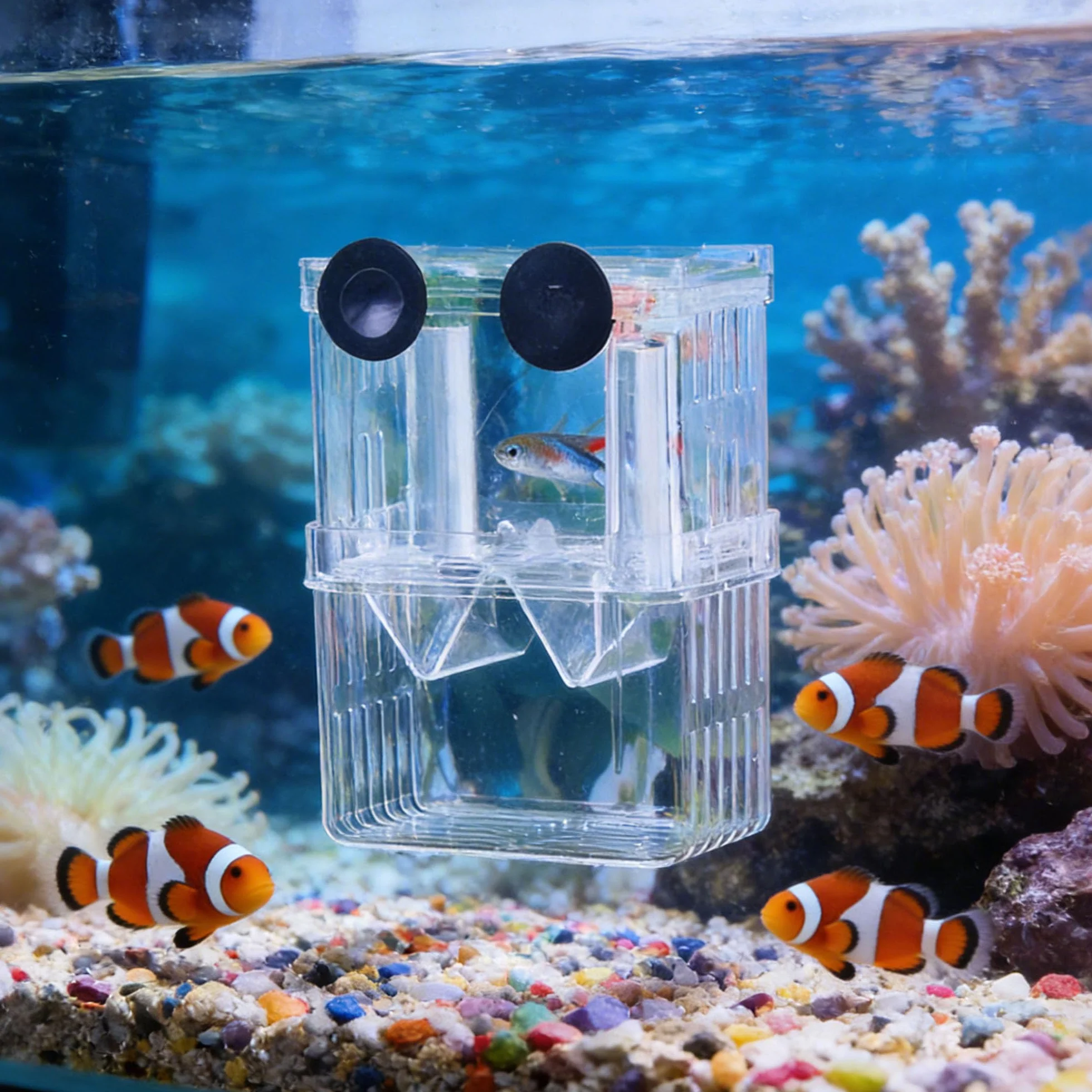 Boîte d'Élevage pour Aquarium Double Couche Transparent Incubateur avec Ventouses