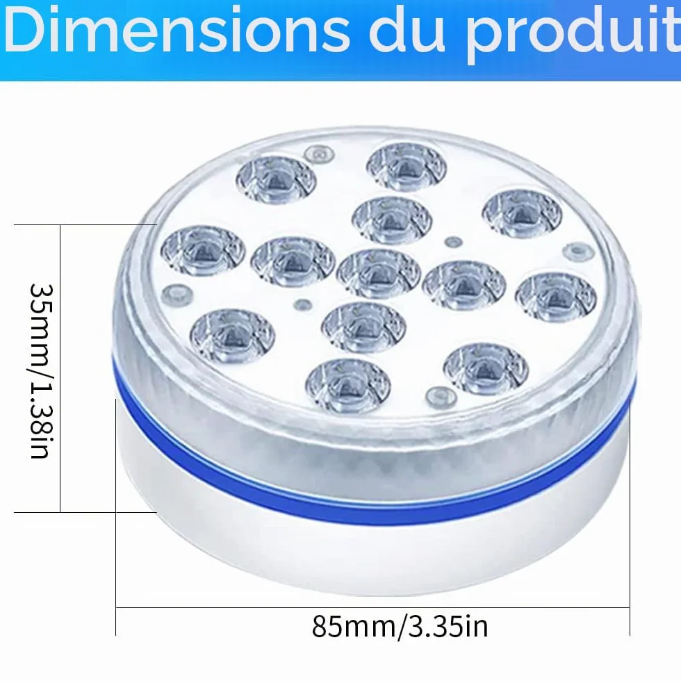 Lumière LED Submersible IP68 avec Télécommande RF pour Piscine, Spa, Jardin (2 Pièces)