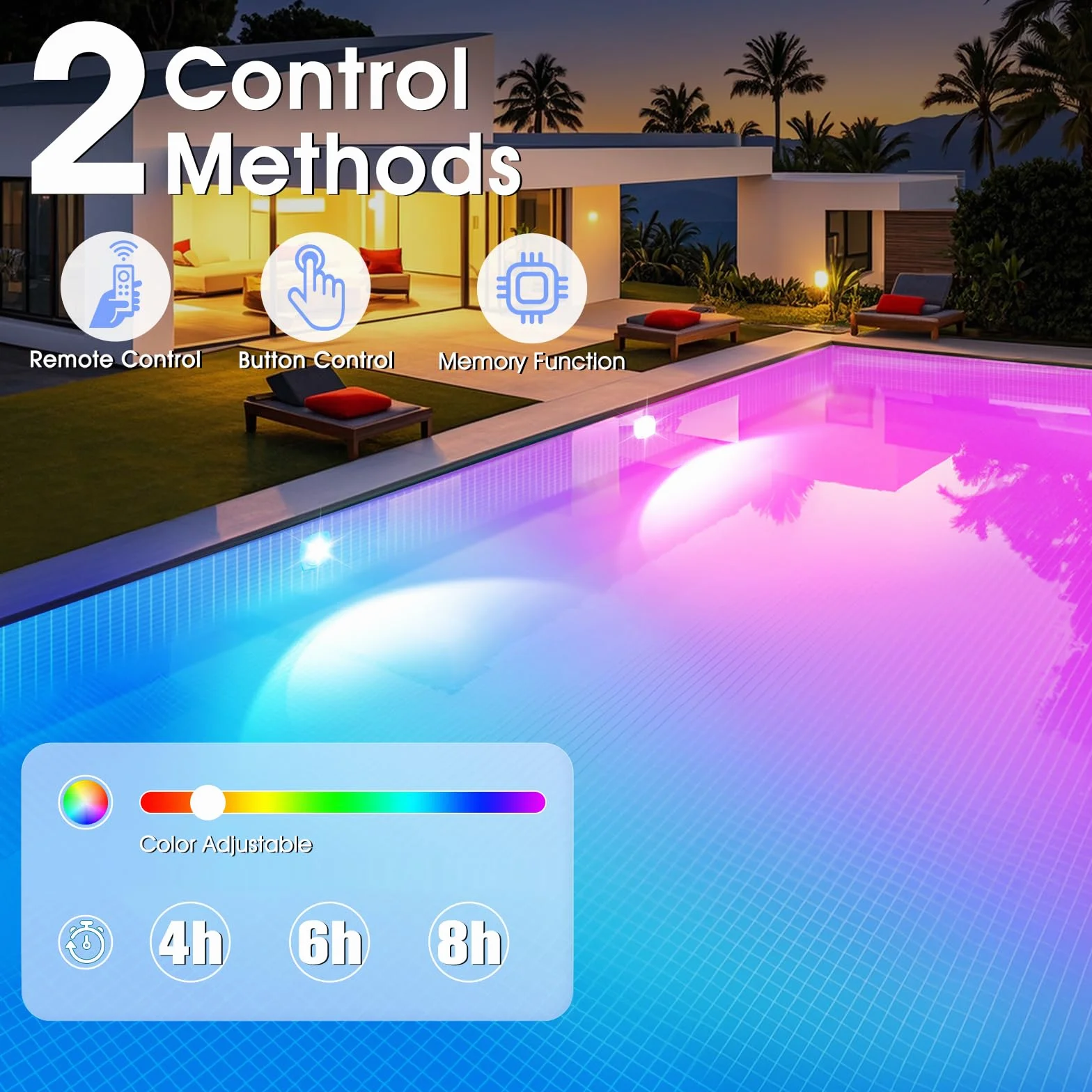 DeeprBetter Lumiere Piscine Hors Sol LED avec Télécommande, Rechargeable, IP68, 9 Modes