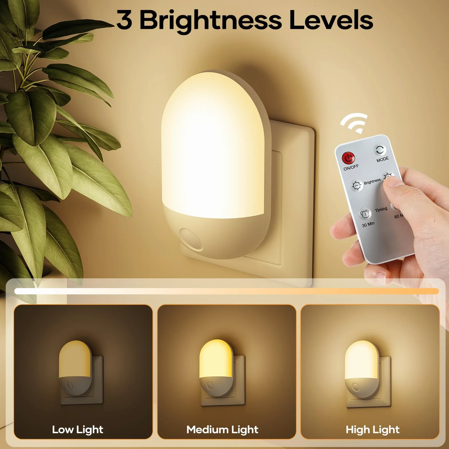 LED Veilleuse Enfant Adulte avec Télécommande, 3 Niveaux Luminosité, Minuterie 30/60 Min, Lumière Chaude Froide