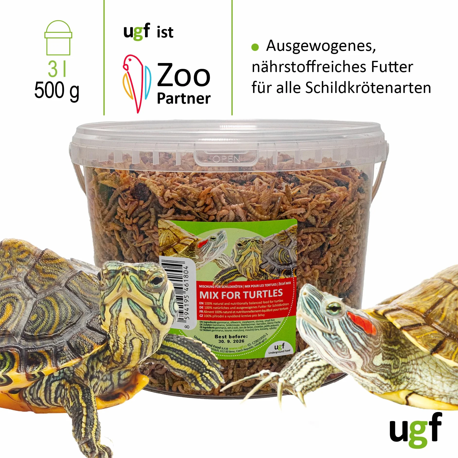 UGF Mélange Alimentaire Universel pour Tortues 500 g en Seau de 3 litres