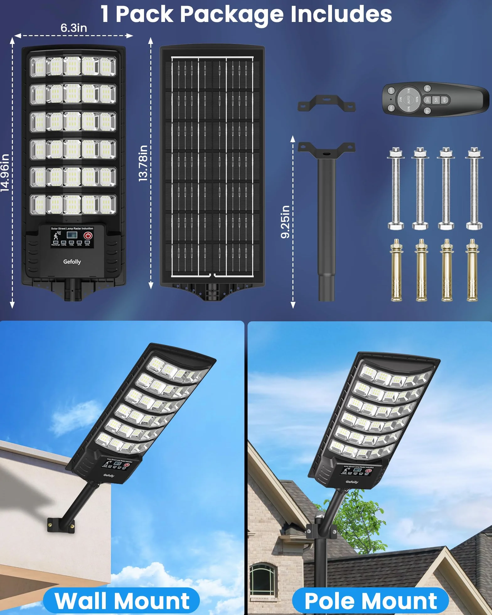 Gefolly Lampadaire Solaire Exterieur 6500K IP67 Étanche avec Télécommande 2Pack