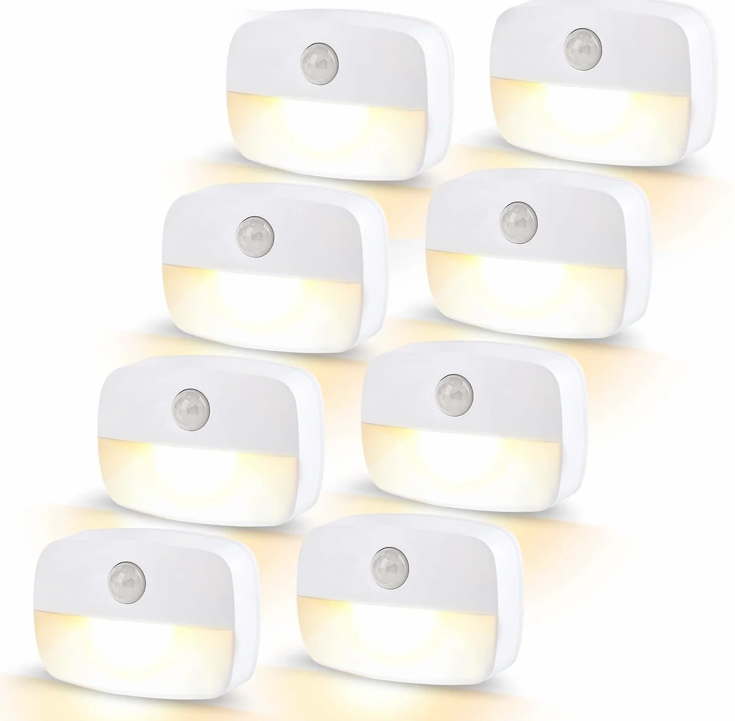 AmmToo Lot de 8 Veilleuses LED Blanc Chaud Capteur PIR 3-5m Extinction Auto 30s 0,5W Piles AAA