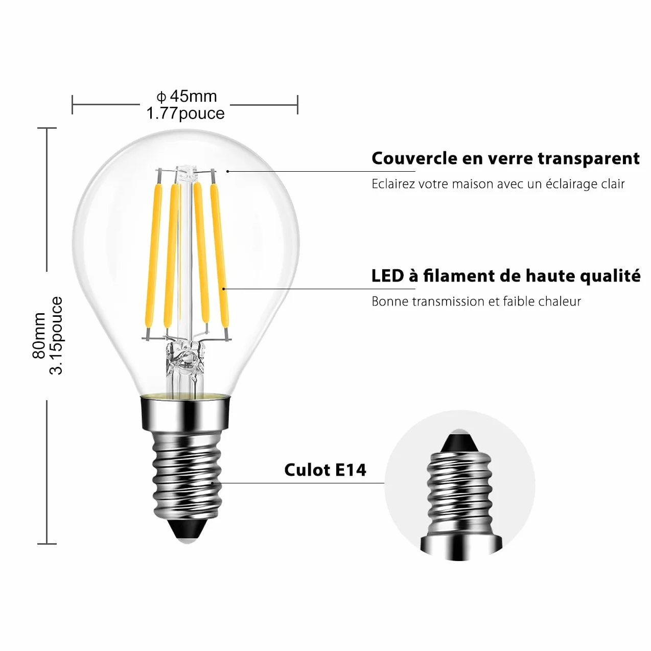 Ampoule LED E14 4W Filament Rétro 2700K Blanc Chaud Lot de 6