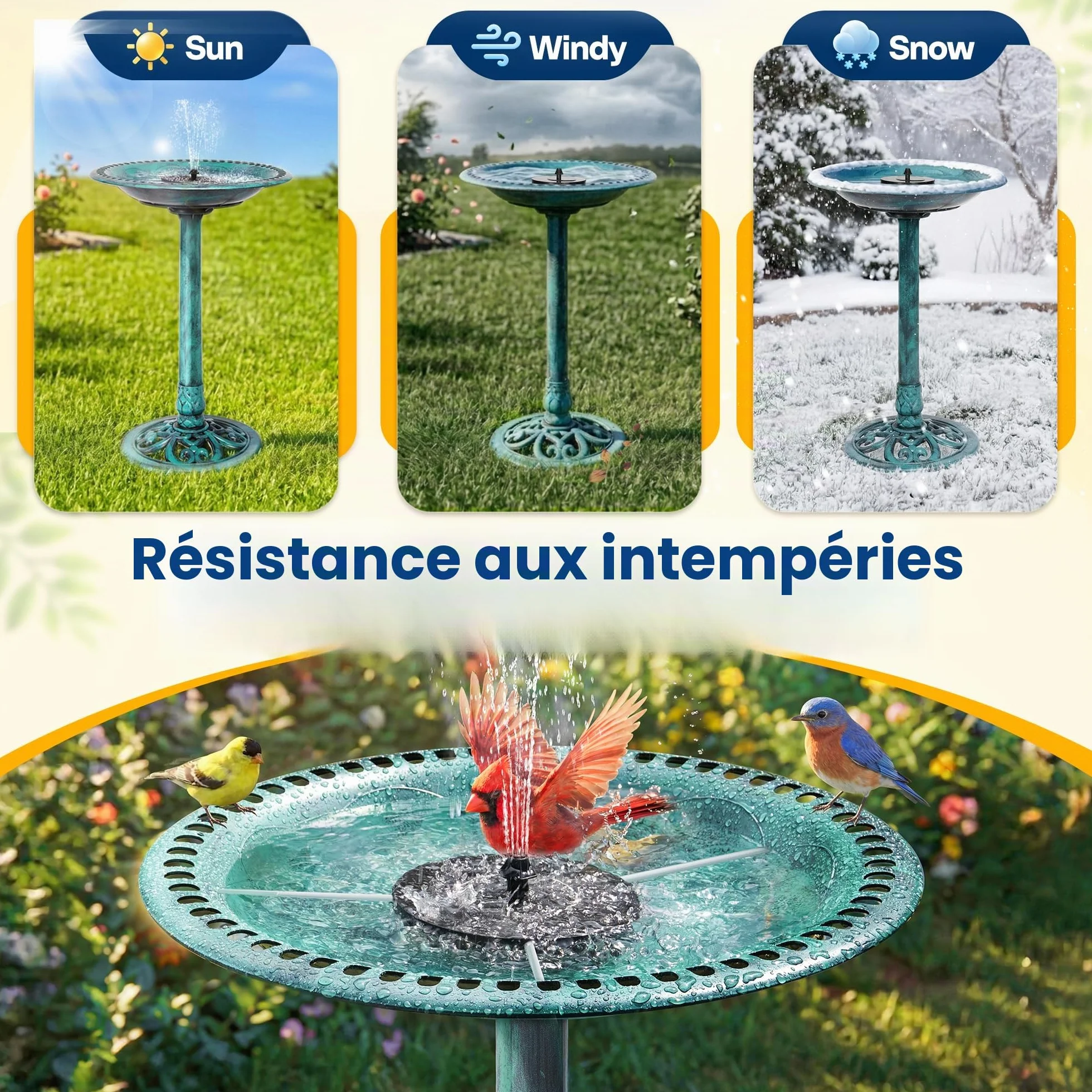 VIVOHOME Bain d'oiseaux avec Fontaine Solaire Antique pour Extérieur Jardin Vert