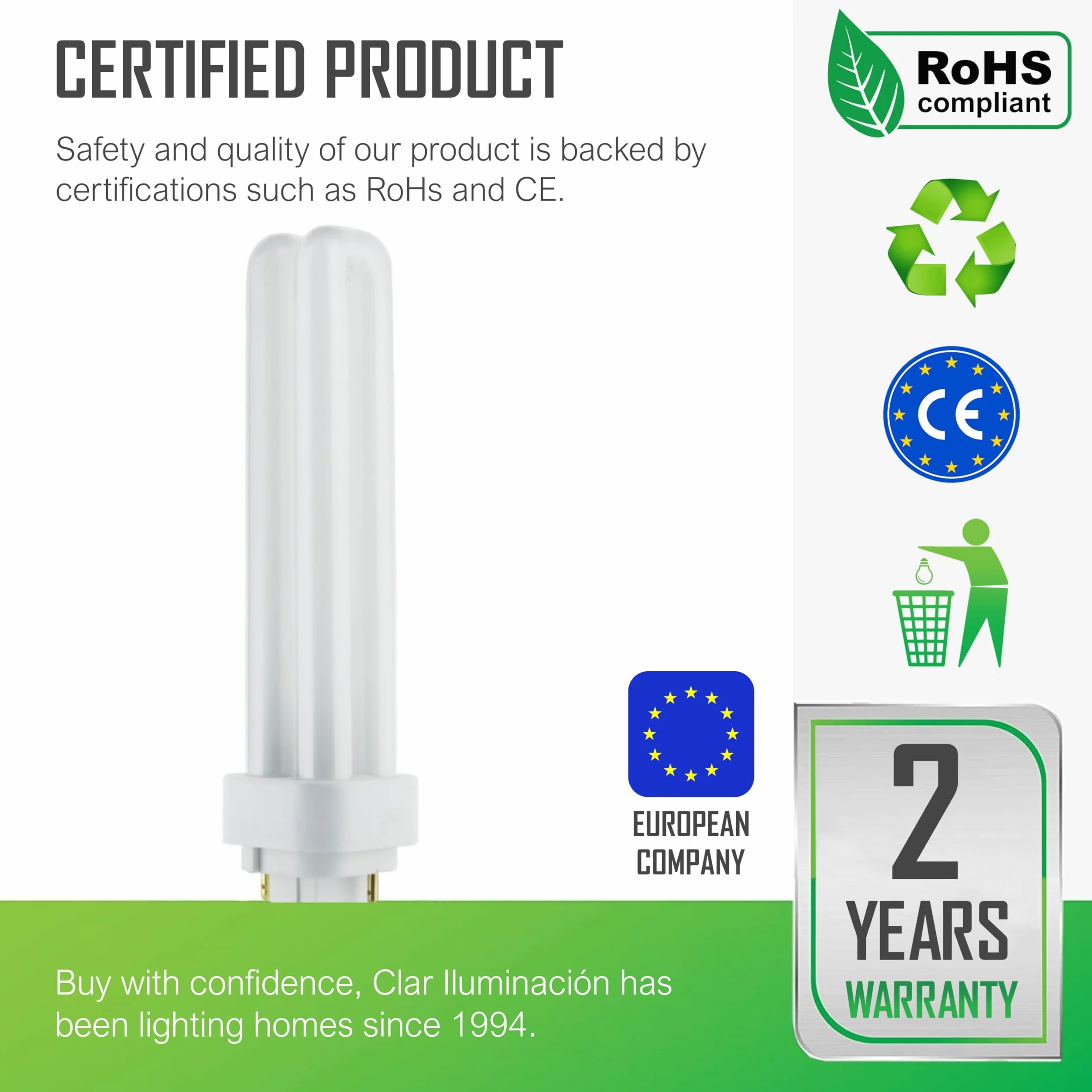CLAR Ampoule Fluorescente Gemini D 18W 4000K G24d-2 2 Broches Lumière Blanche Neutre CFL Tube Compact Éclairage Intérieur