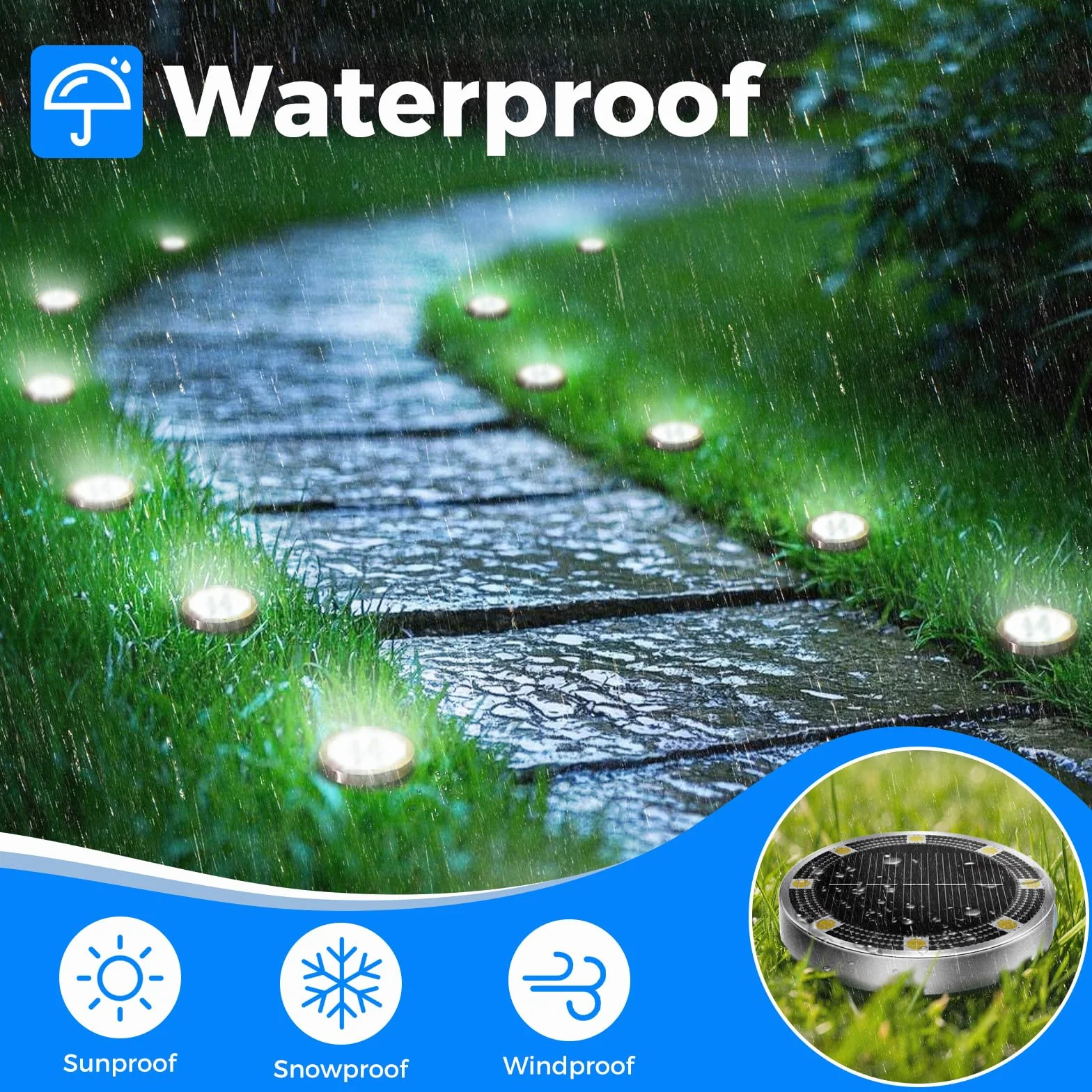 Lampe Solaire Au Sol Lot de 12, Lumiere Solaire Exterieur Jardin 8 LED, Étanche Spot Solaire Extérieur, Eclairage Solaires pour Terrasse Allée Chemins Pelouse Cour Piscine Blanc Froid