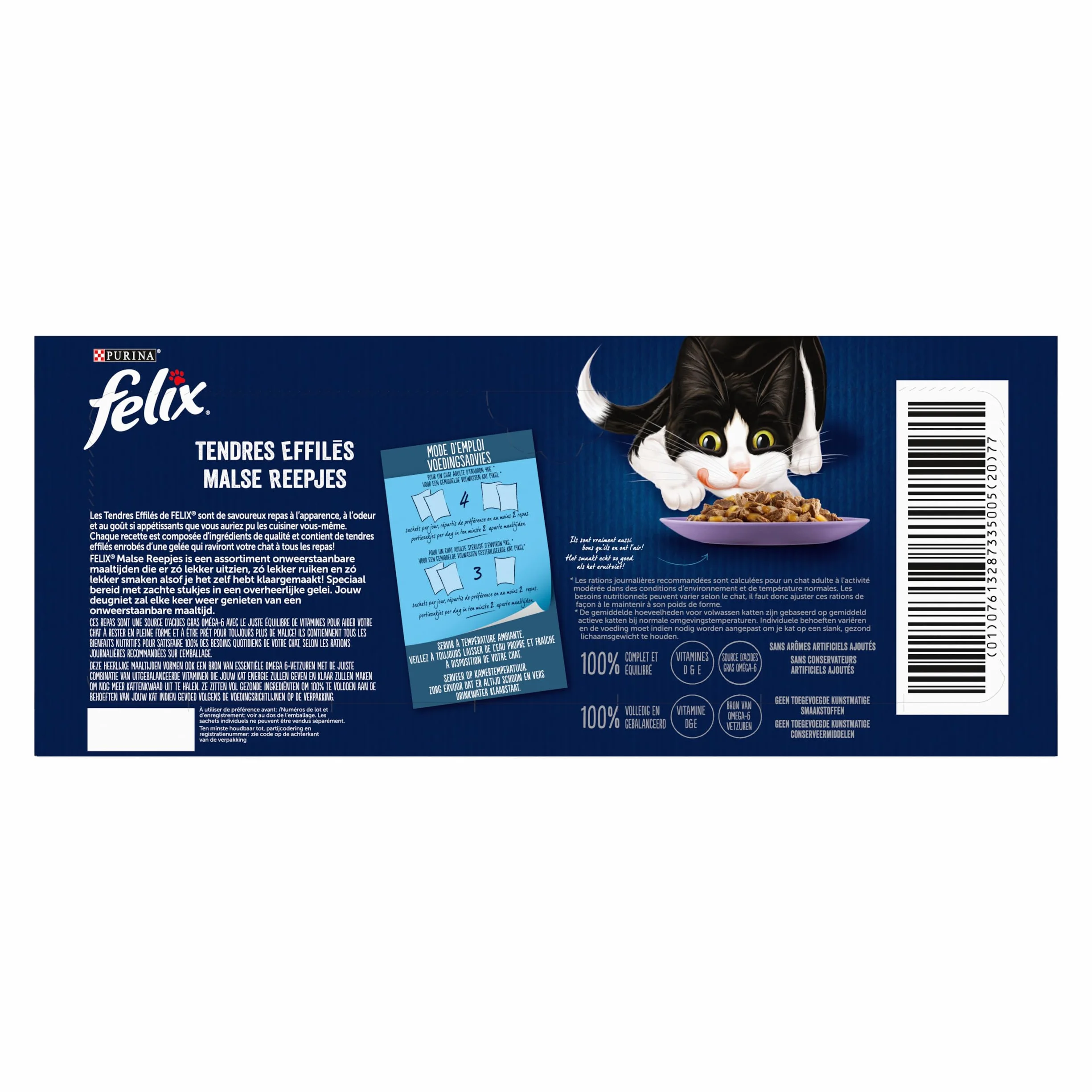 FELIX Tendres Effilés En Gelée Chat Adulte Sélection Saumon Poulet Canard Cabillaud Sachets Fraîcheurs 44 x 85g