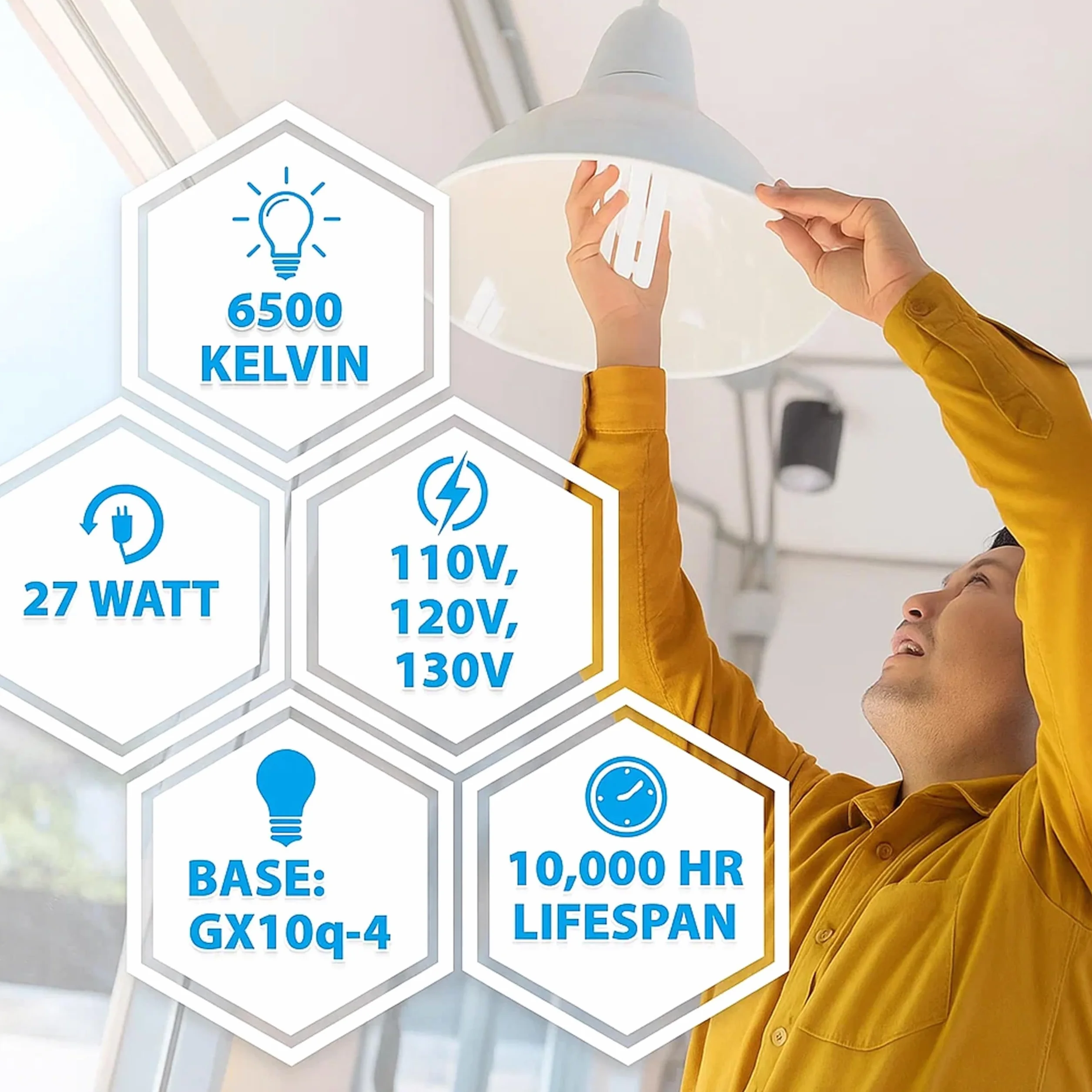 ARSUK Ampoule CFL 27W GX10Q-4 6500K Lumière du Jour Blanc Naturel 4 Broches