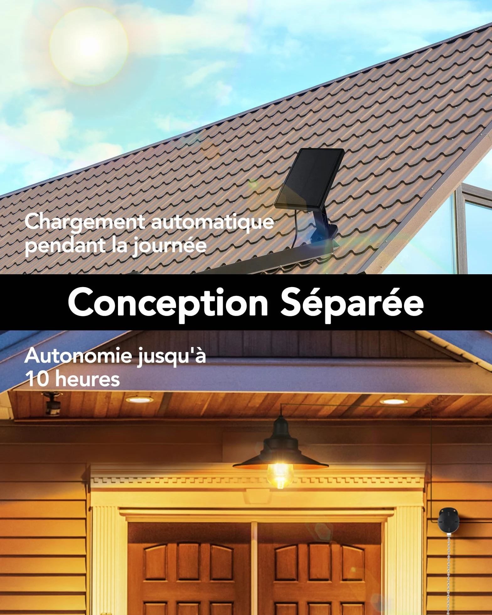 Lampe Solaire Intérieur Extérieur IP65 E27 Interrupteur à Tirette Suspendue Éclairage Jardin Pergola