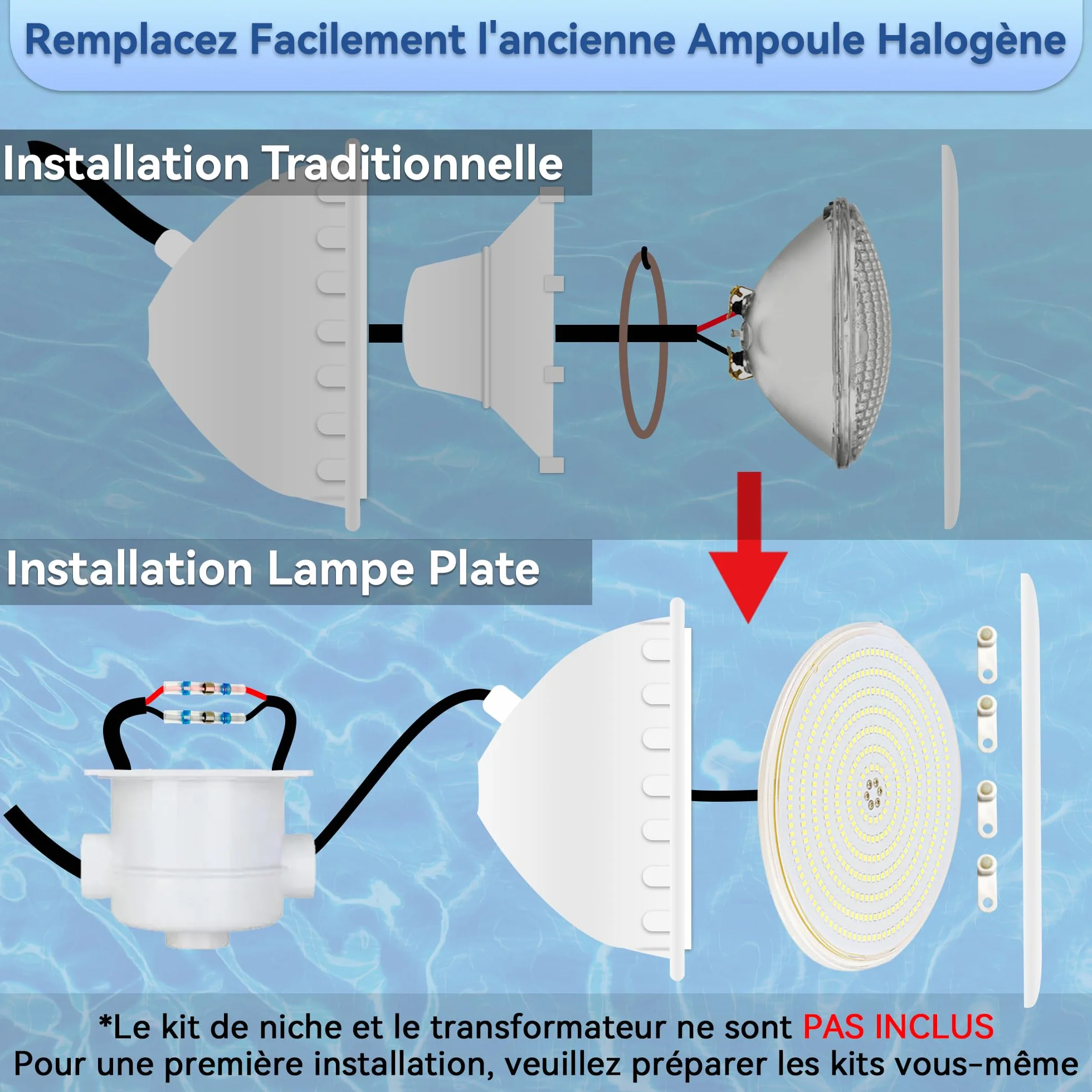 Projecteur Piscine LED 35W PAR56 RGB Dimmable IP68 12V AC Lot de 2