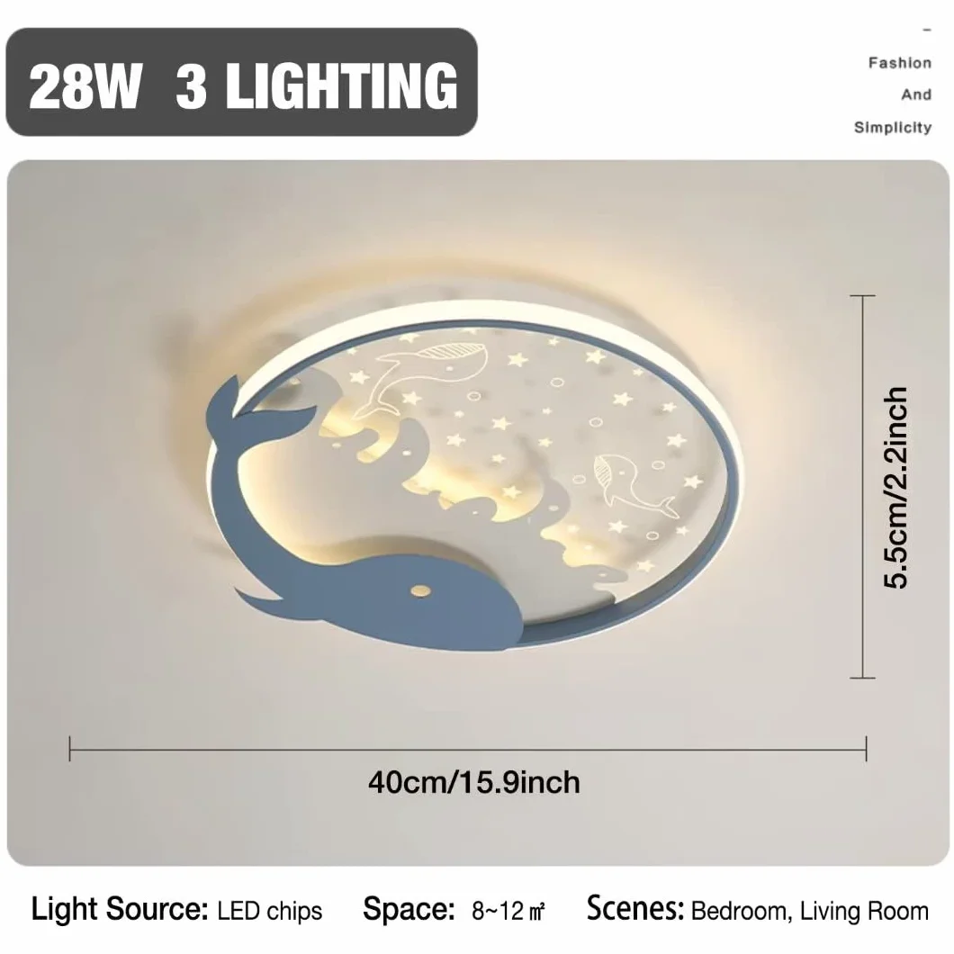 Creux Dauphin LED Plafonnier Chambre d'Enfant 28W 15.9" 3 Éclairage