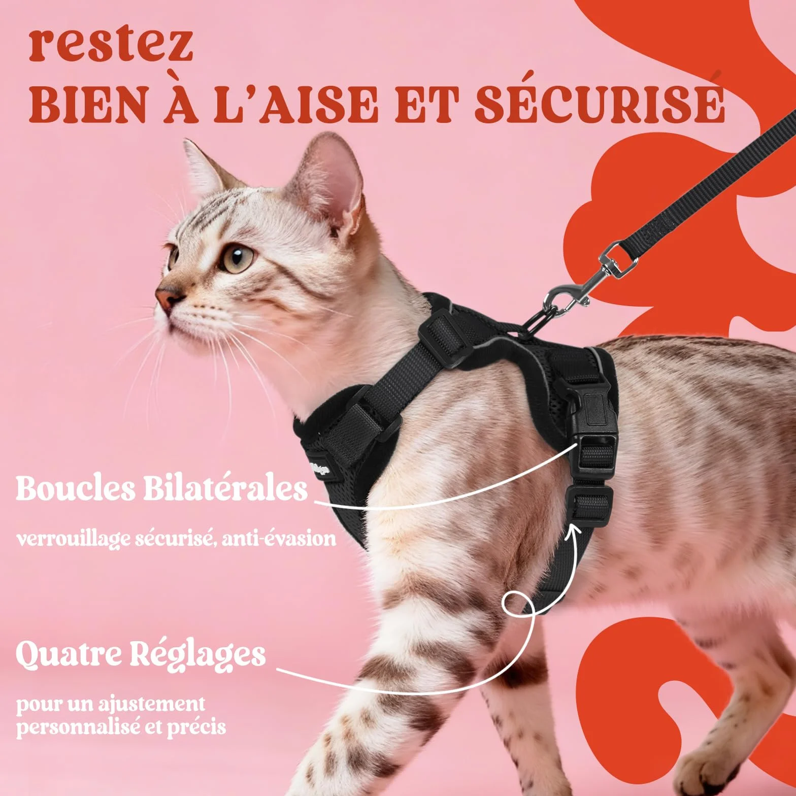Rabbitgoo Harnais Chat Réglable Noir XS Réfléchissant Gilet Respirant pour Petit Chien Chaton
