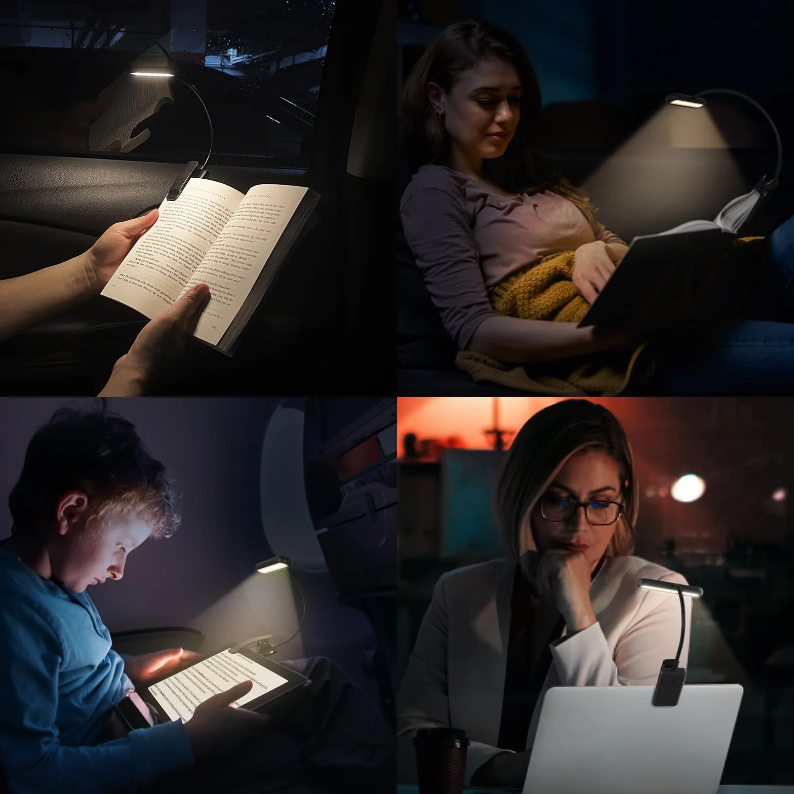 iFalarila Lampe de Lecture Rechargeable avec Câble Type-C, Liseuse Lampe Clip 3 Couleurs 10 Luminosités Mini Veilleuse Flexible Col de Cygne Pince