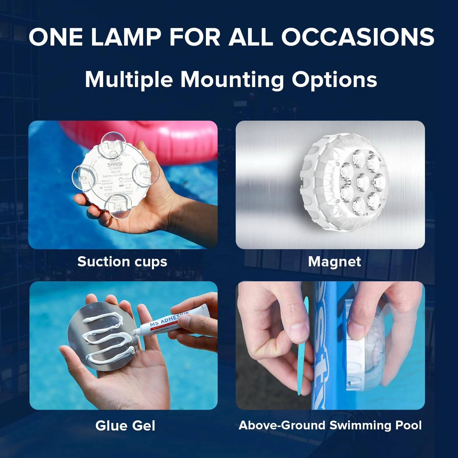 SANSI Éclairage De Piscine RGB Haute Luminosité Lampe LED Submersible IP68 4Pack