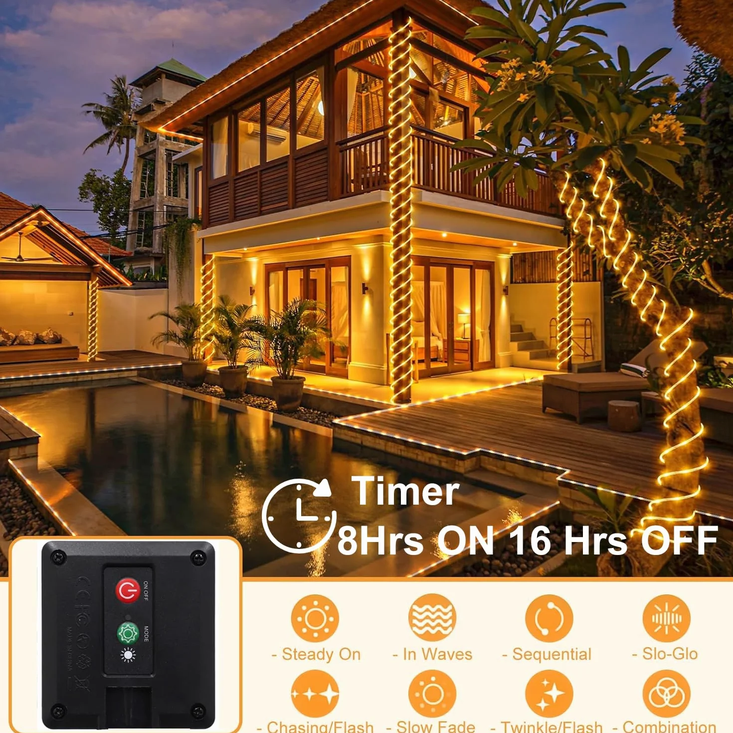 Guirlande lumineuse solaire extérieur 10 m 100 LED IP65 8 modes