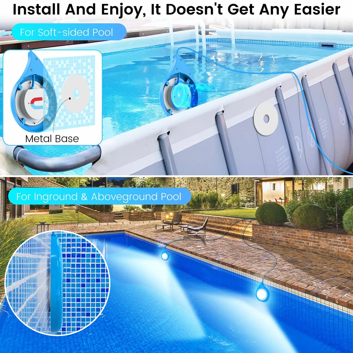 LyLmLe Eclairage Piscine LED 40W Double Lumière avec Câble 6,5m, 12V IP68 Contrôlé par APP