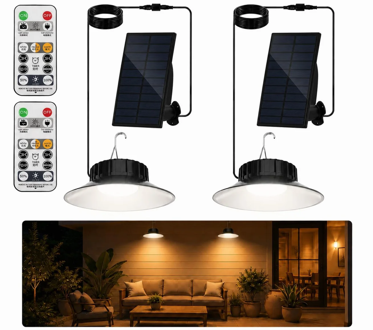 NATPOW Lampe Solaire Extérieur Suspendue IP65 Jardin Terrasse 2 Pièces