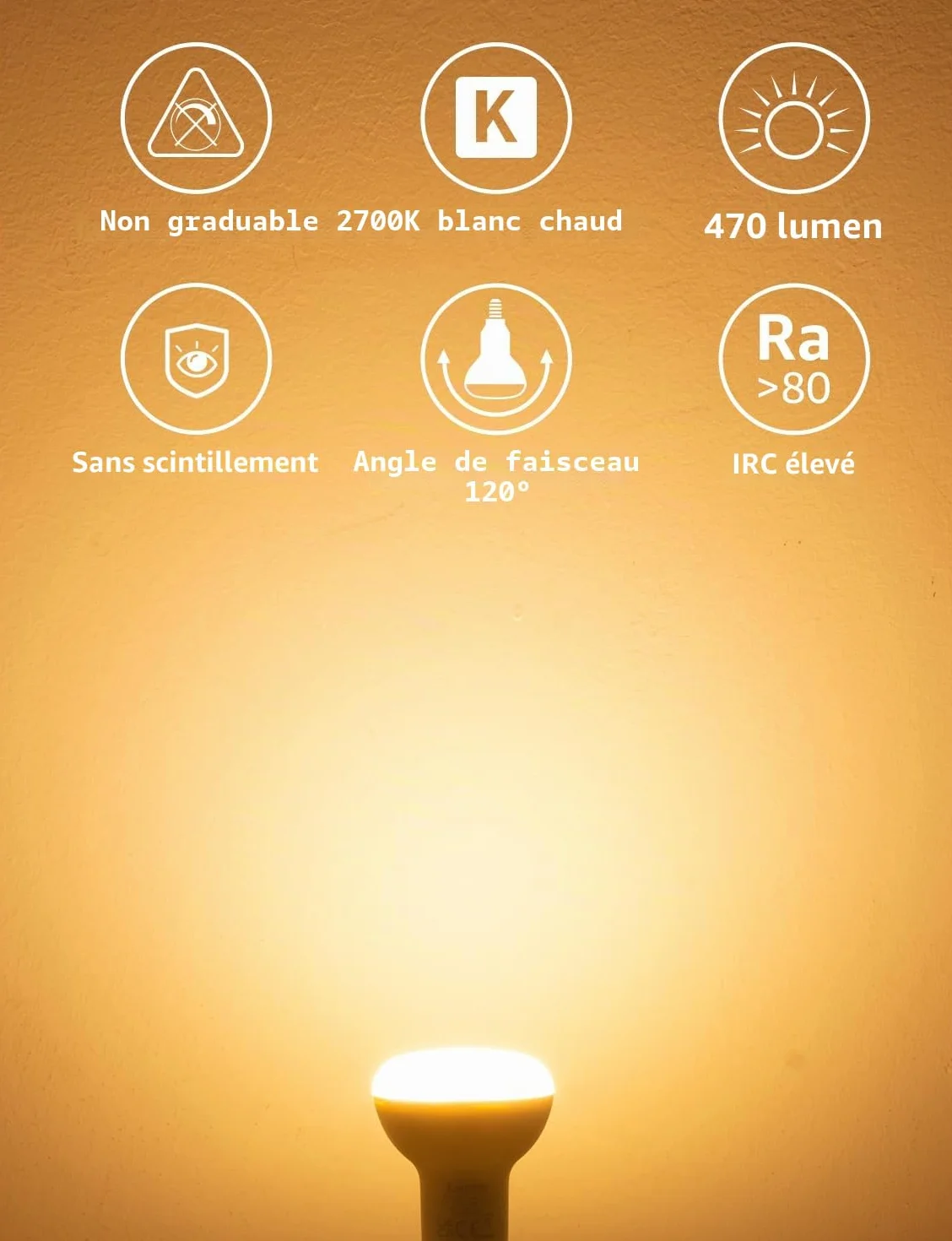 Lepro Ampoule LED E14 4,9W Équivalent 40W 470LM Blanc Chaud 2700K R50 Réflecteur Lot de 5