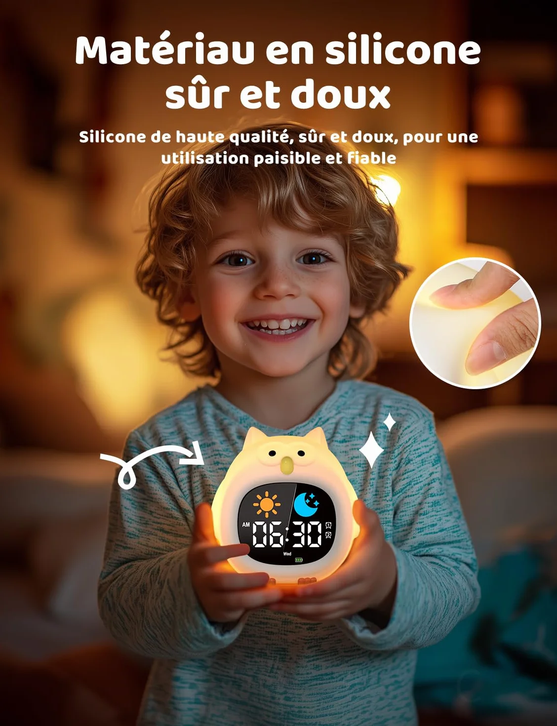 YISSVIC Réveil Enfant Éducatif avec Alarme Lumineuse 7 Couleurs 10 Chansons Hibou