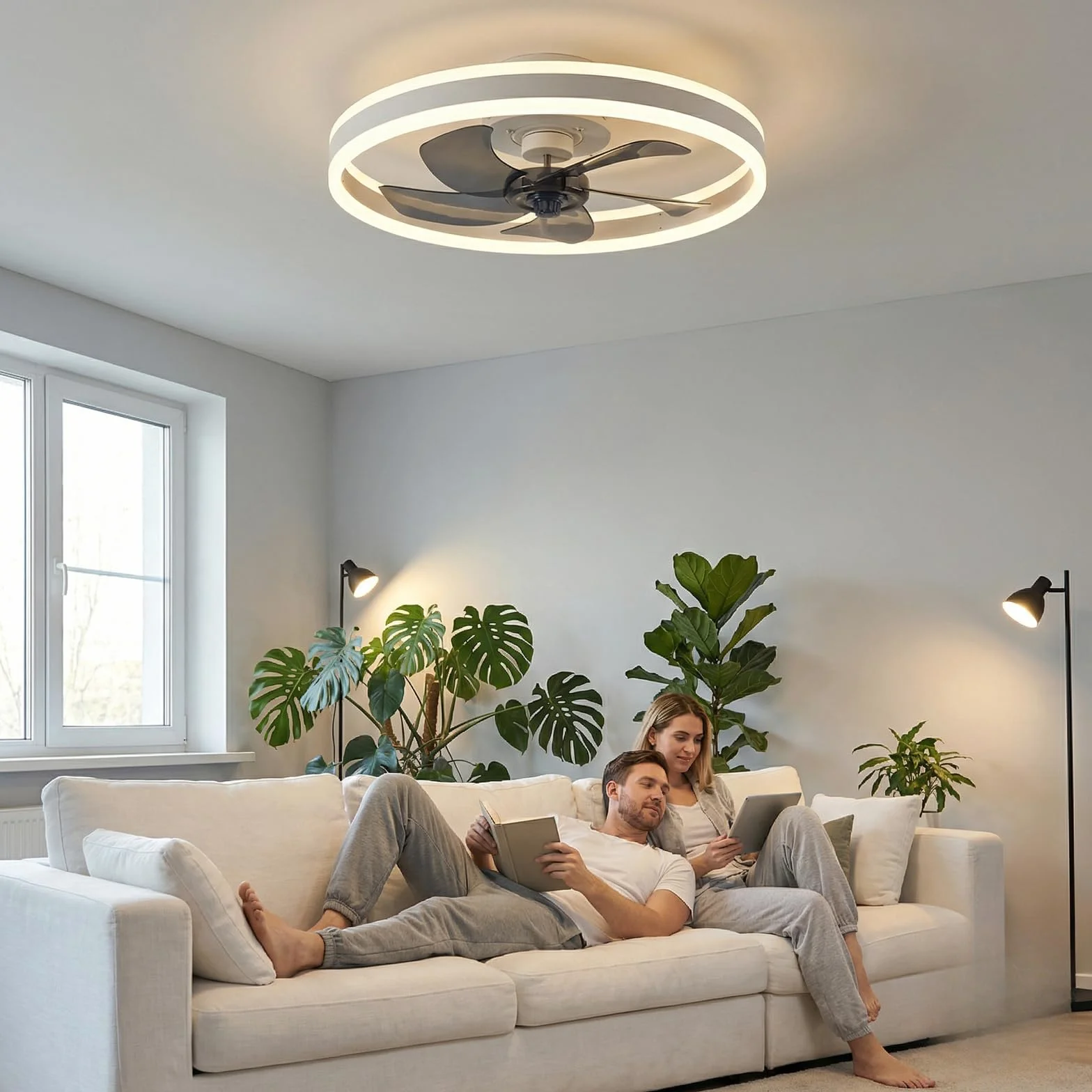 Ventilateur de Plafond Silencieux 50cm avec Lumiere et Telecommande, 6 Vitesses, LED Dimmable, 3 Températures de Couleur