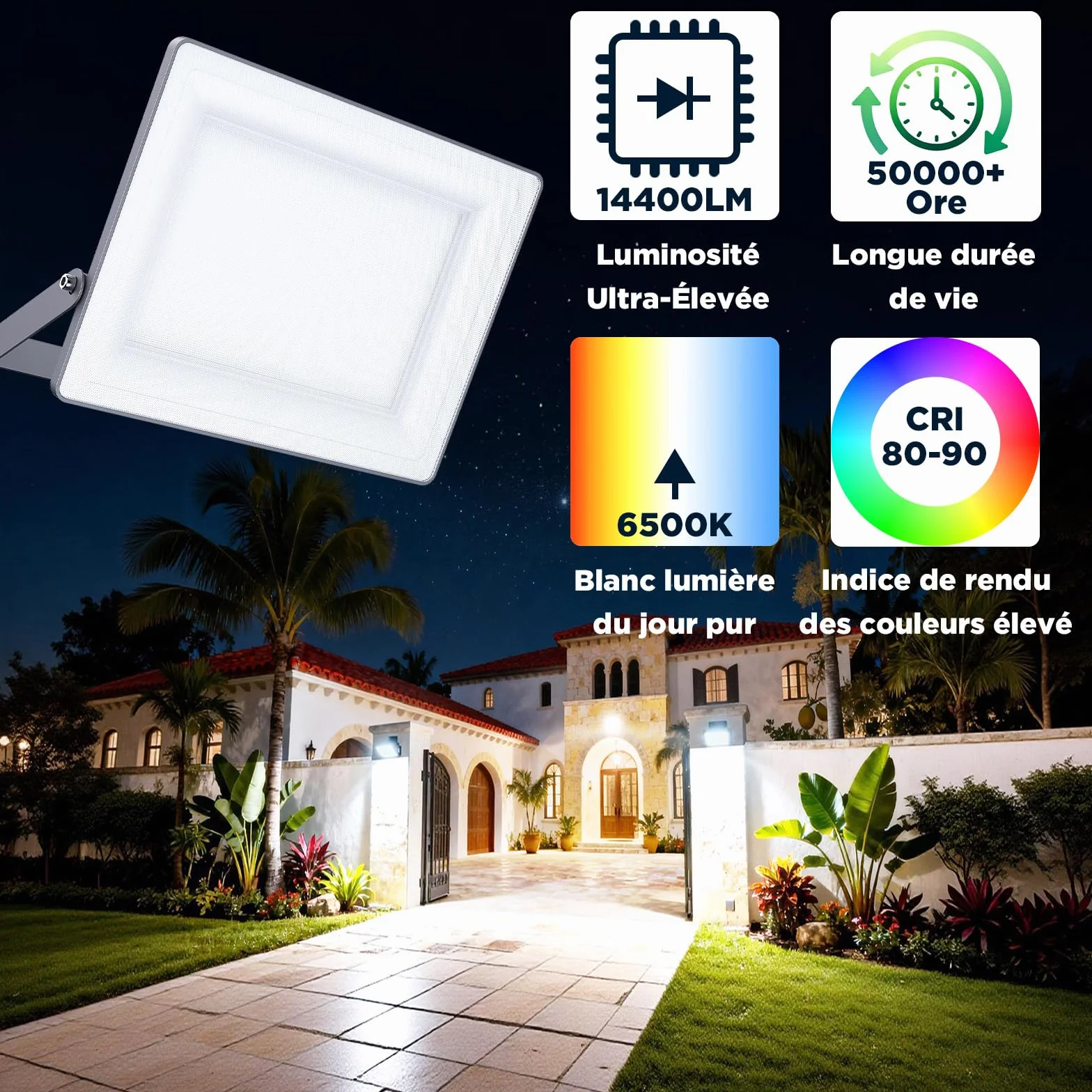 Projecteurs LED 120 W 14400 lm IP66 6500 K Lot de 2