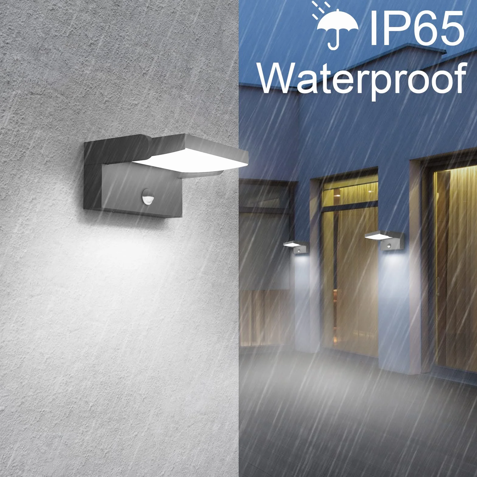Applique Extérieure LED 24W avec Détecteur de Mouvement IP65 Noir Blanc Froid 5700K-6000K