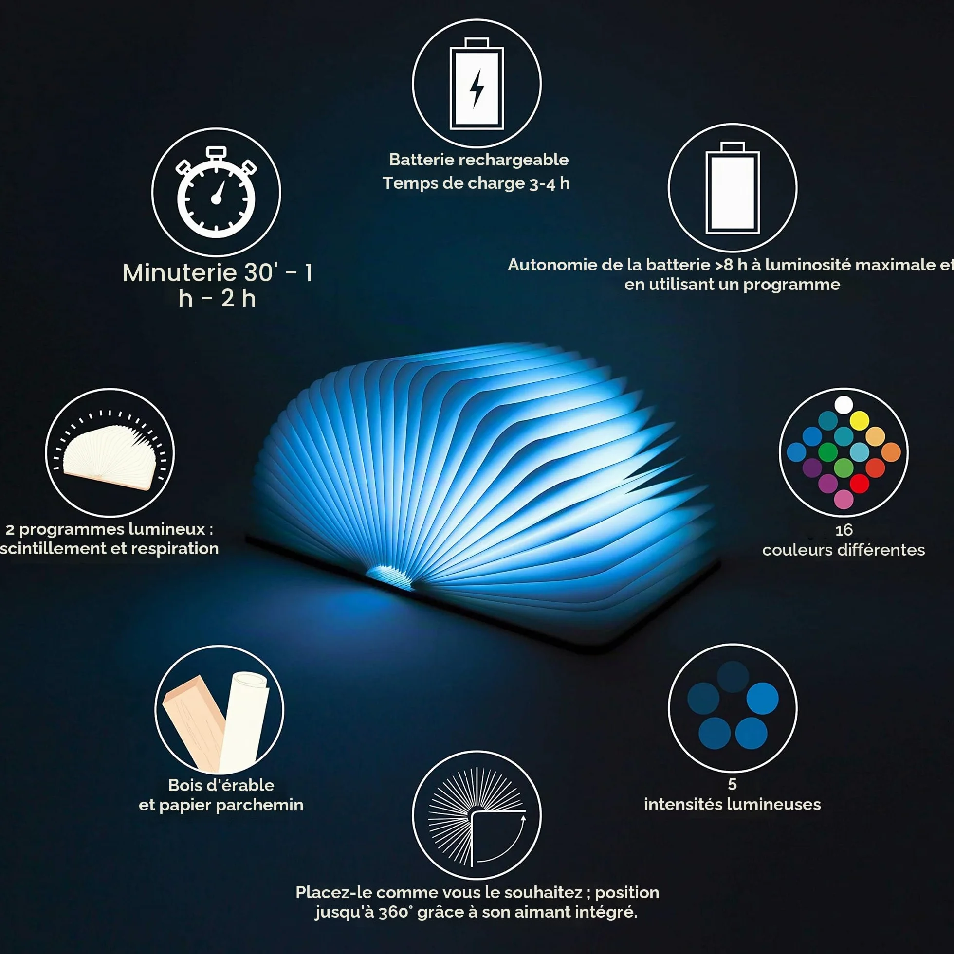 BONNYCO Lampe Livre LED Pliante en Bois avec Télécommande 16 Couleurs Minuterie Décoration Chambre Bureau