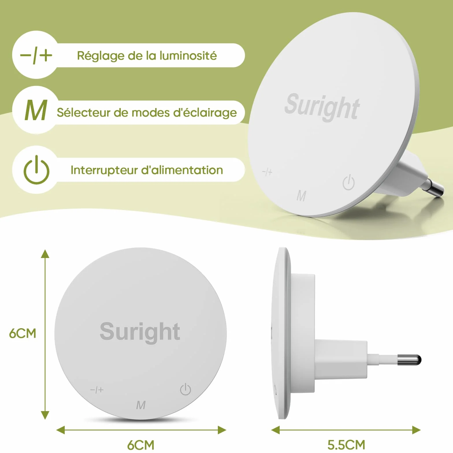 Veilleuses Prise avec Détecteur de Mouvement, Luminosité Réglable 3 Modes, Blanche Chaude, Lot de 2