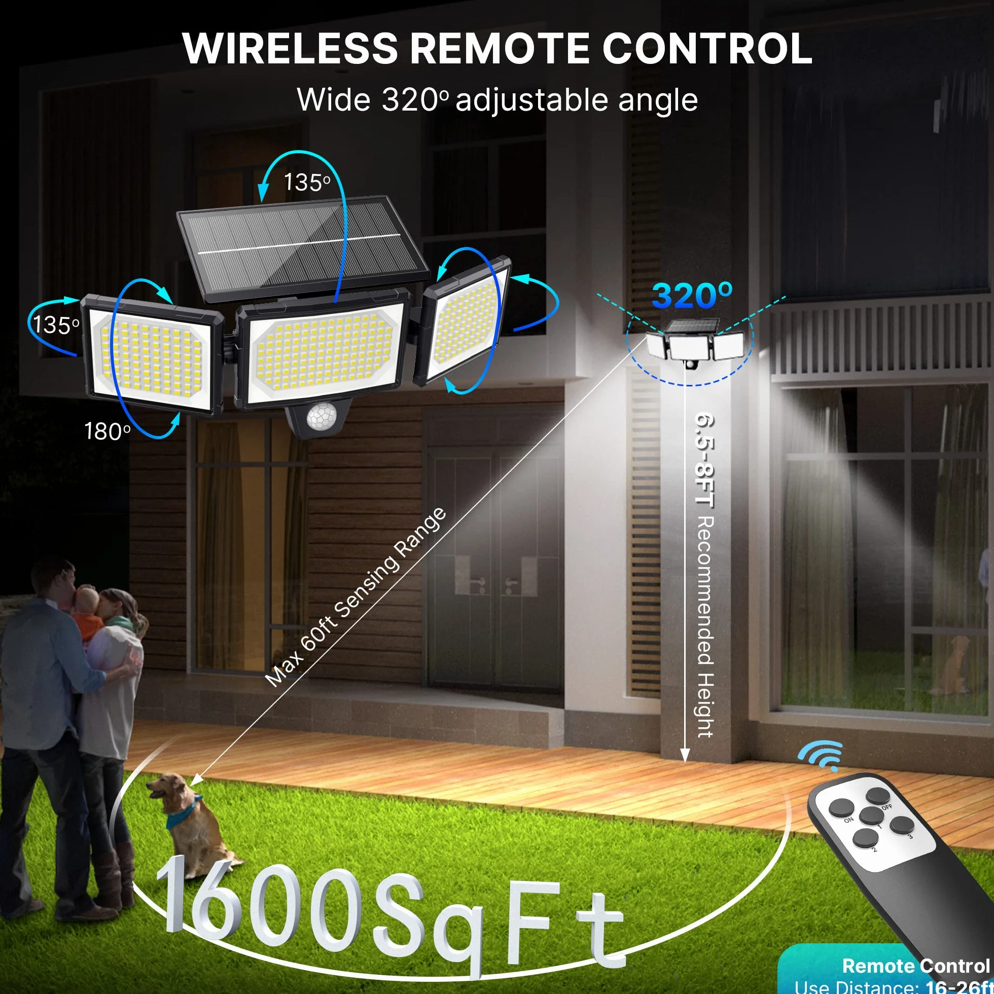 Lampes Solaires Extérieur Puissante 304LED Projecteur avec Détecteur de Mouvement 320° IP65