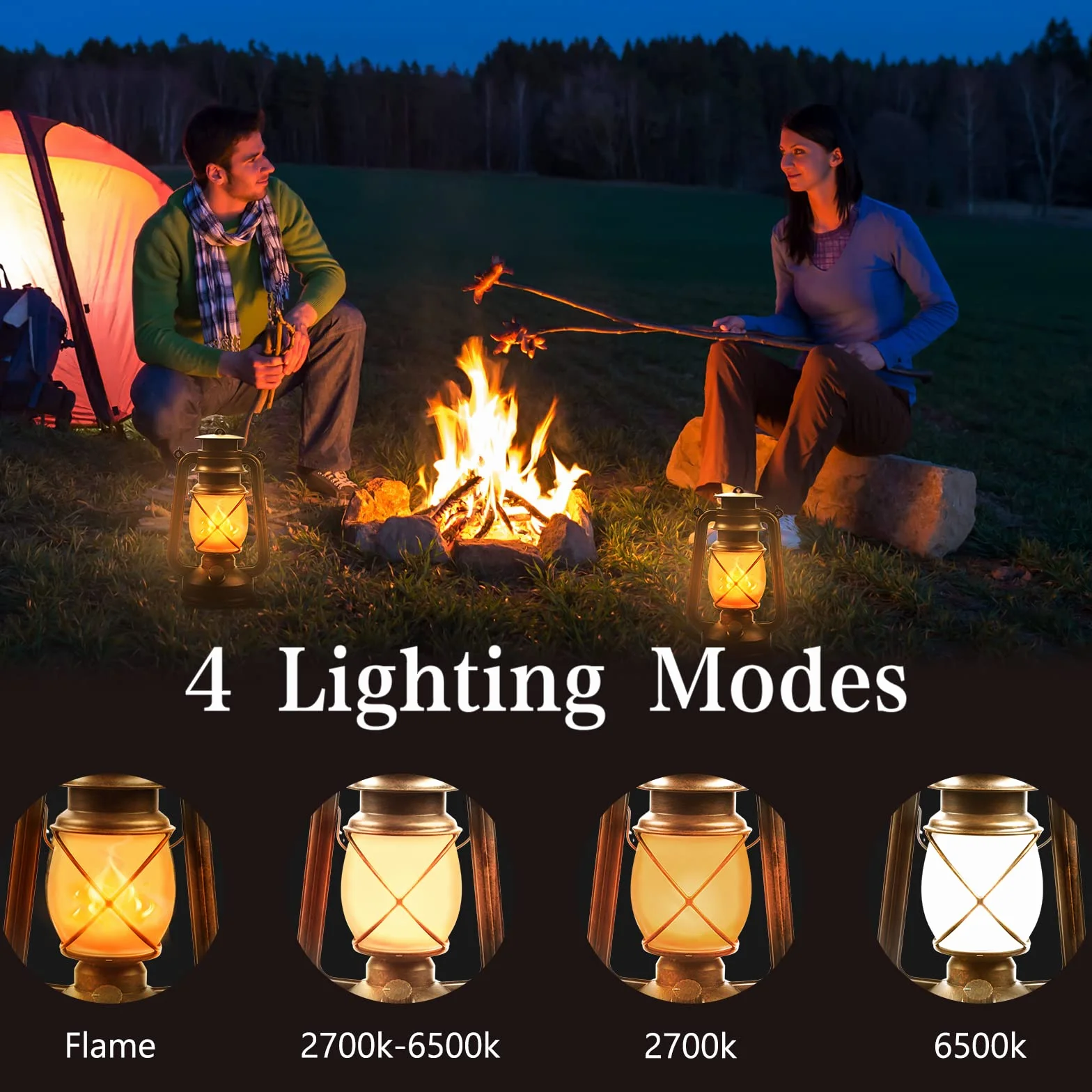 Lanterne LED Extérieure Vintage Jardin avec Télécommande 4 Modes Sans Fil Effet Flammes 2 Pack