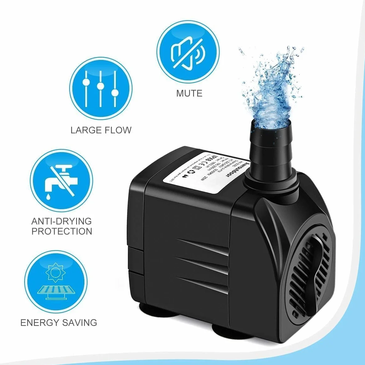 Pompe À Eau Submersible 25W 1800L/H 3 Gicleurs 13mm-16mm-19mm