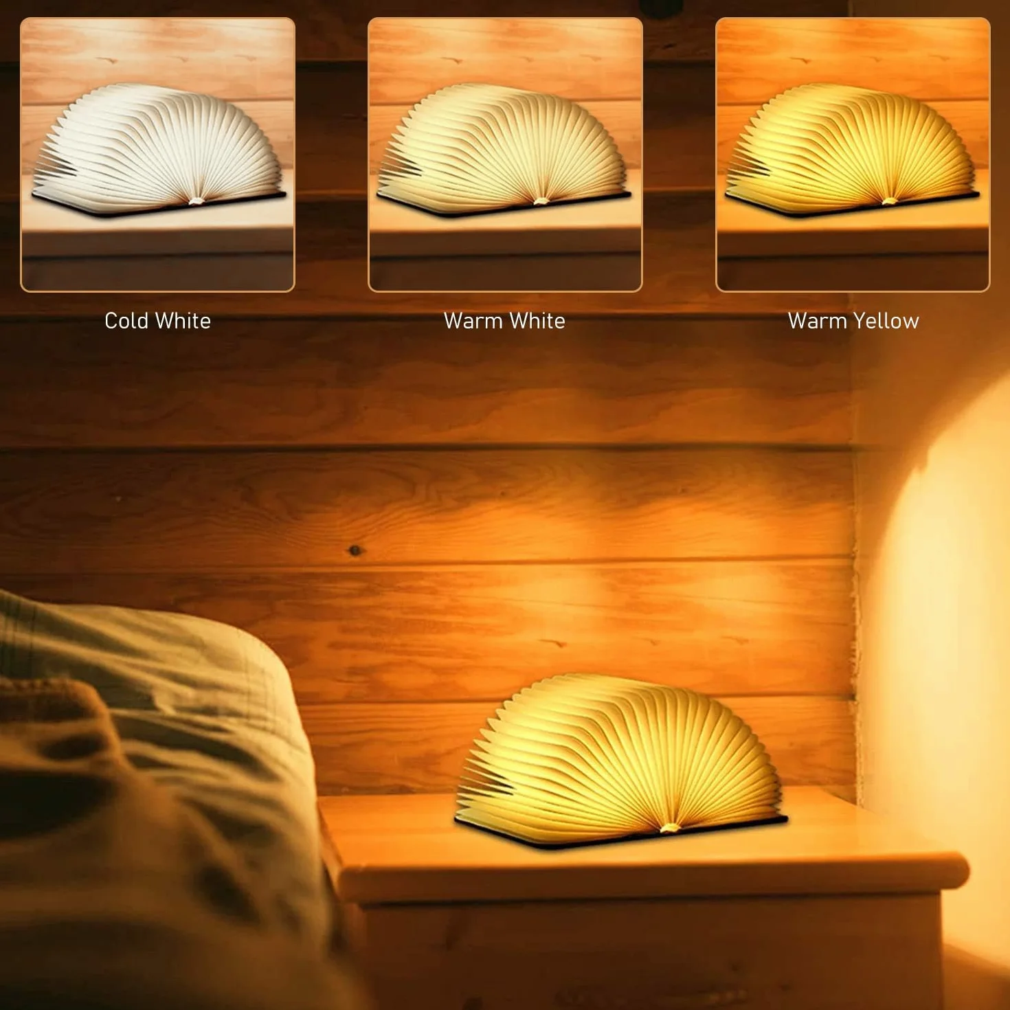 Lampe de livre pliable rechargeable USB, éclairage d'ambiance blanc chaud, 12 x 9 x 2,5 cm, lampe de bureau, veilleuse