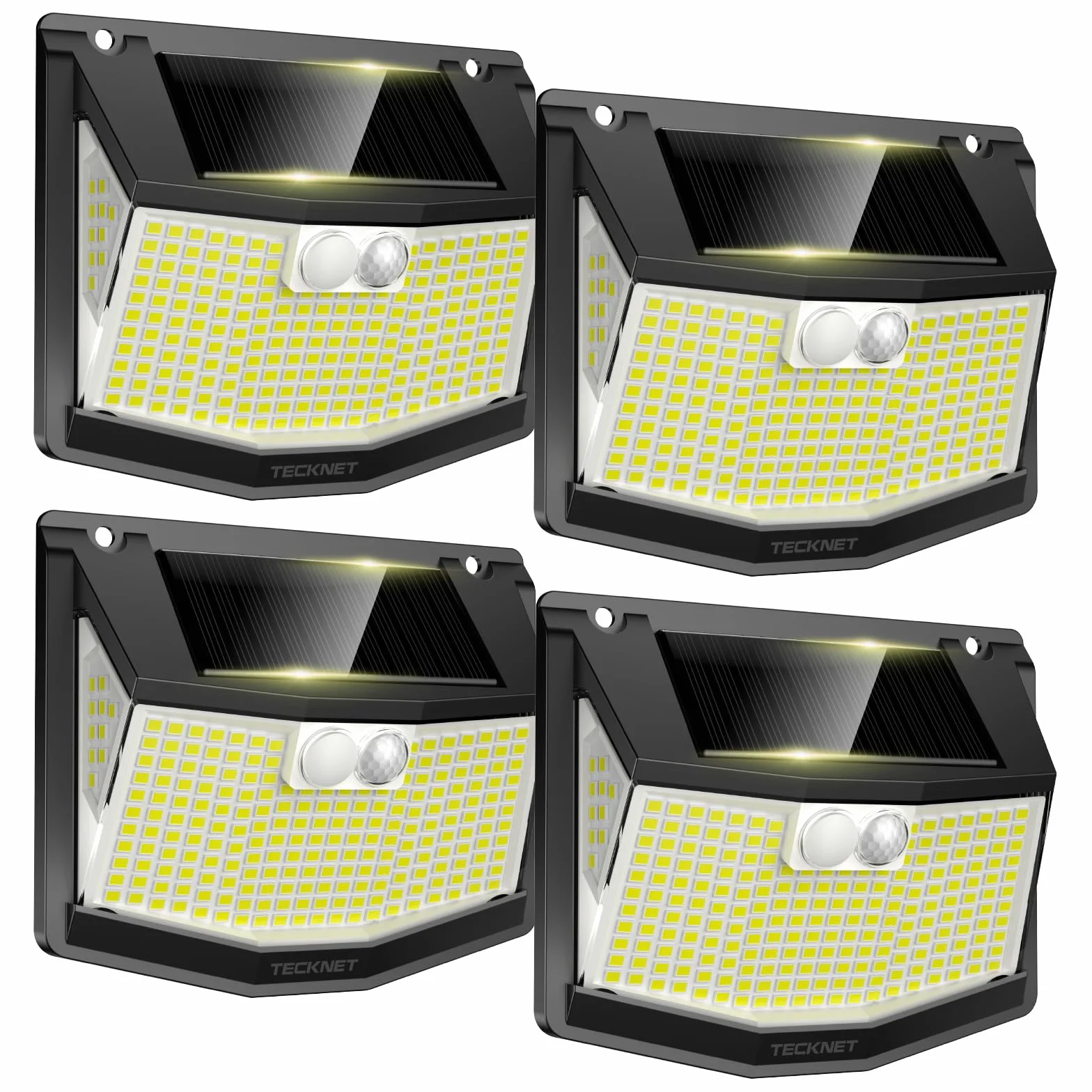 TECKNET Lampe Solaire Extérieur 248 LEDs Projecteur Solaire 300° Étanche IP66 3 Modes Détecteur de Mouvement 4pcs