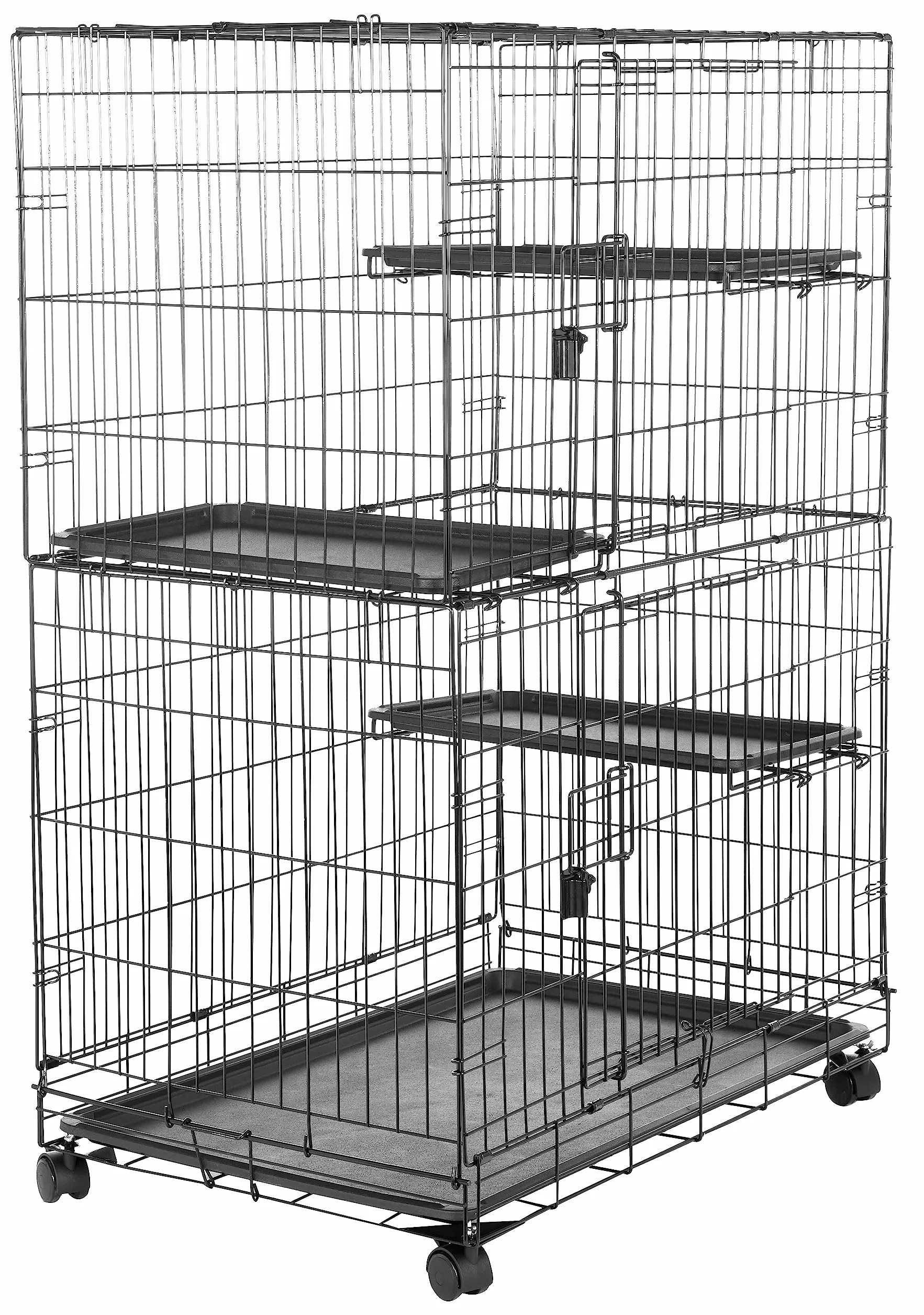 Amazon Basics Durable Cage de jeu pour chat 3 niveaux Grand modèle Noir 91 x 57 x 129 cm