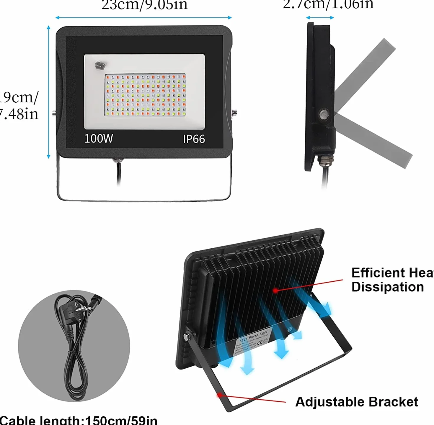 T-SUNUS Projecteur LED RGB Exterieur 100W IP66 avec Télécommande 16 Couleurs 4 Modes