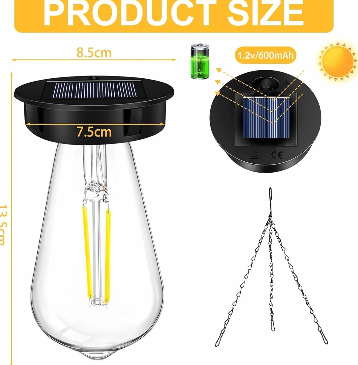 Lot de 2 lampes solaires de rechange pour extérieur avec ampoule LED claire et panneau solaire 8 cm