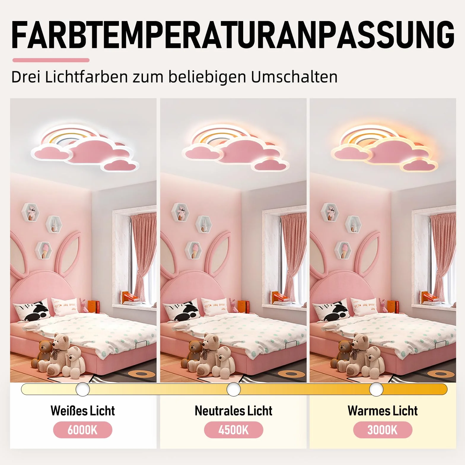 Plafonnier LED Enfant 30W 55cm Nuages Arc-En-Ciel Dimmable Télécommande APP Rose