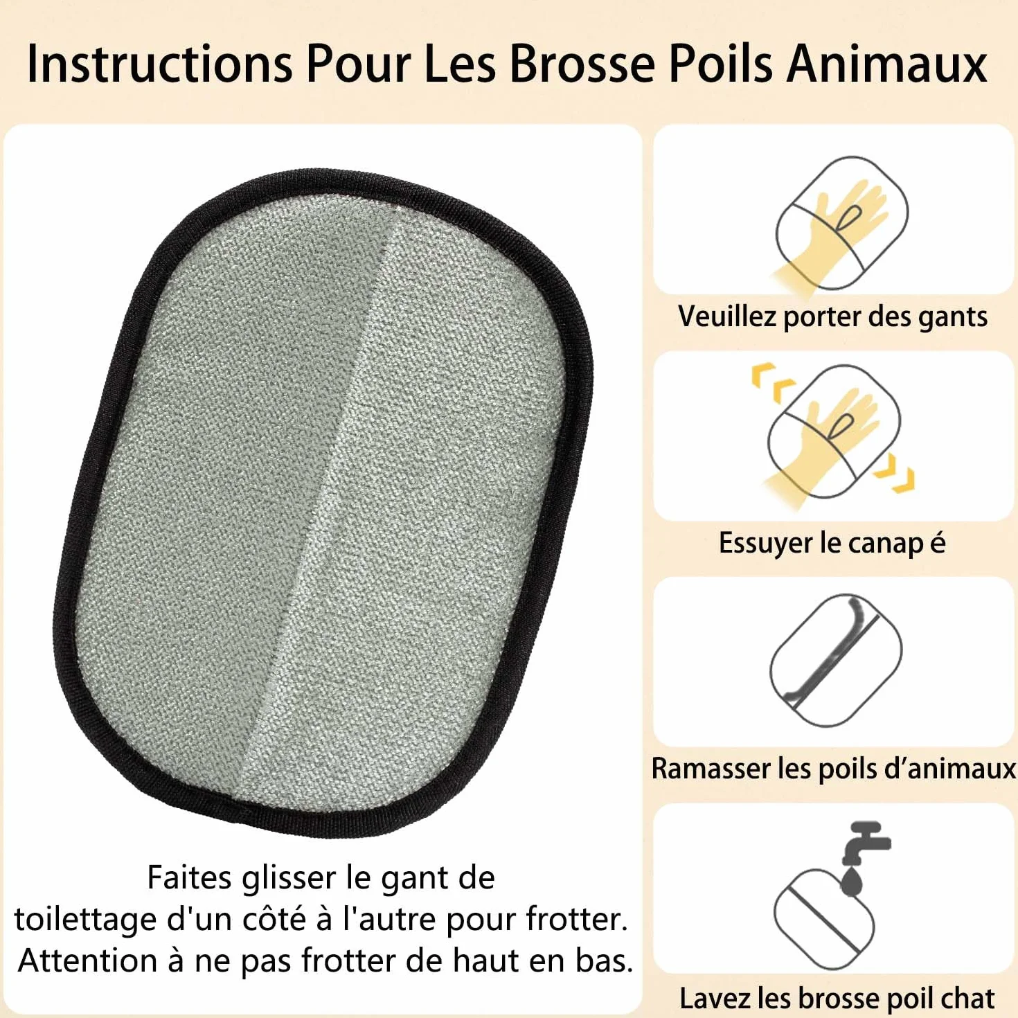 Gant Anti Poils Animaux Double Face Réutilisable Brosse pour Lavage Démêlage Toilettage Canapé Meubles Tapis Siège Auto