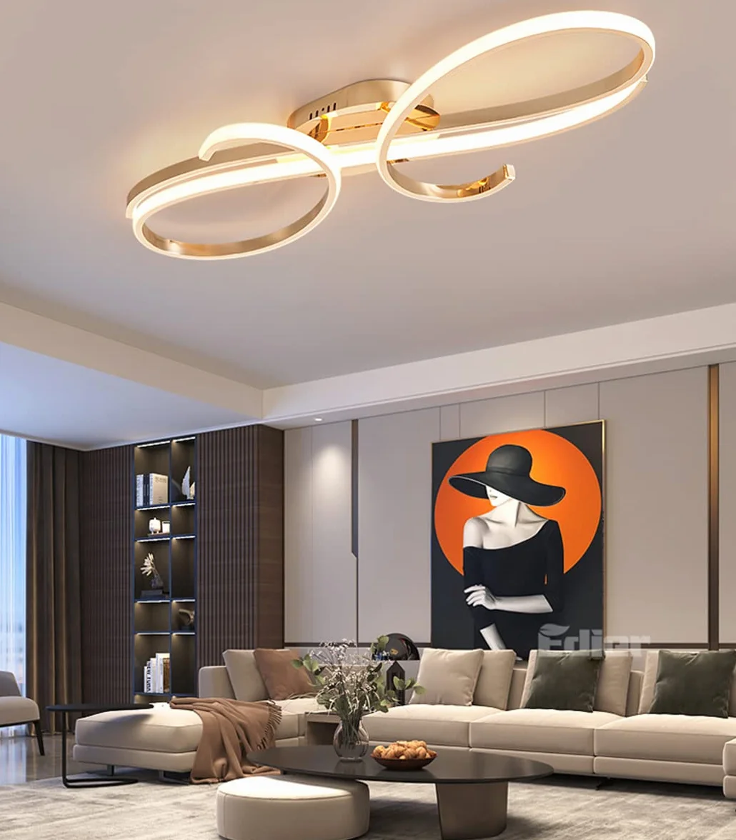 Bellastein LED Design plafonnier salon moderne lustre dimmable salle à manger lustre salle à manger, chambre à coucher, Salon métal chromé plafonnier (Or, L80cm)