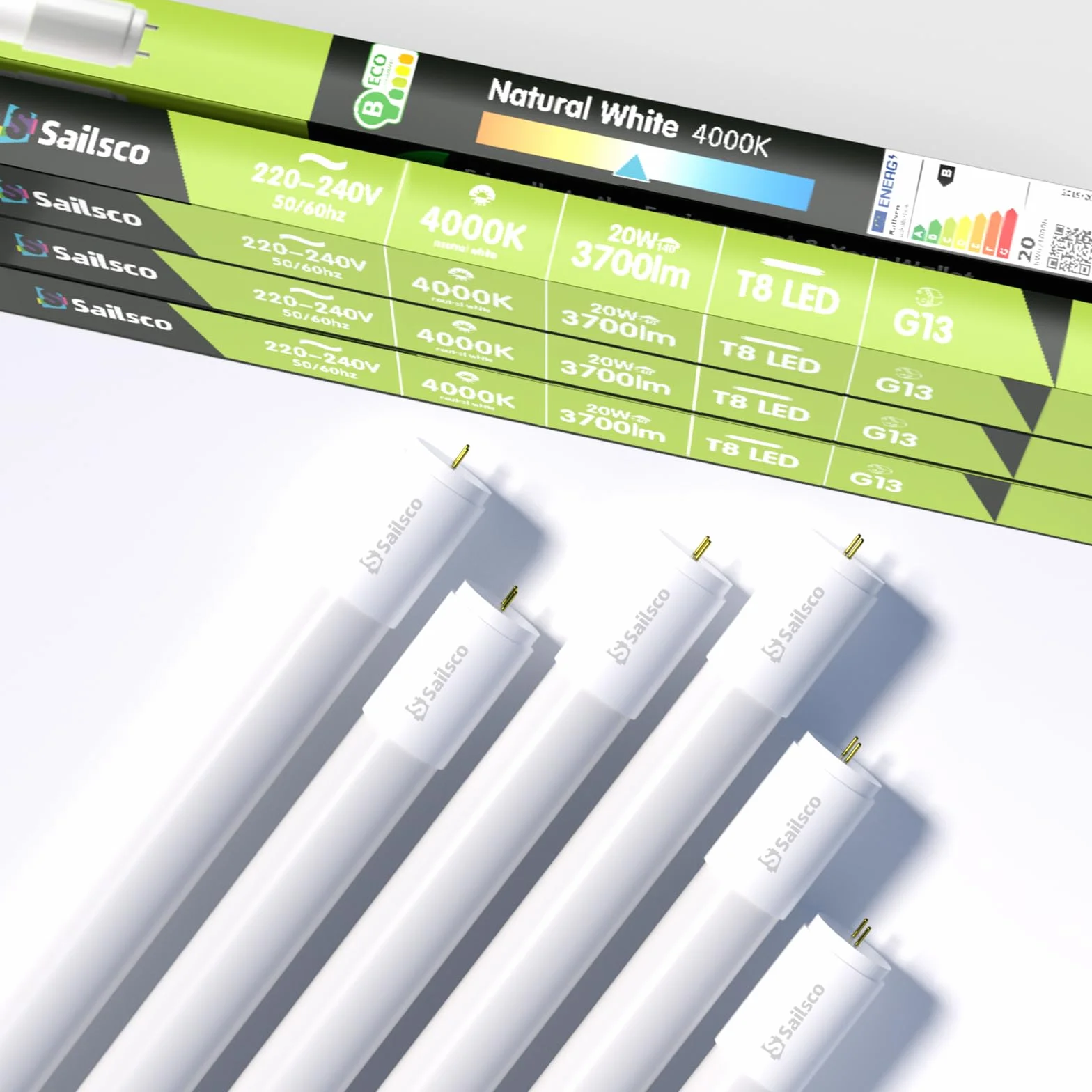Réglette LED Linéaire T8 150cm 20W 3700LM 4000K Plafonnier Lot de 6